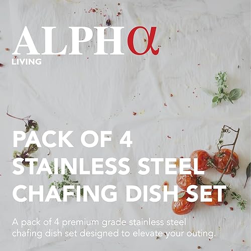 Miniatura 2 de Alpha Living 4 Pack Chafing Dish Full Set – Stainless Steel Catering Chafer with Lids, Pans & Fuel Holders – Buffet Food Warmers for Parties, Events
