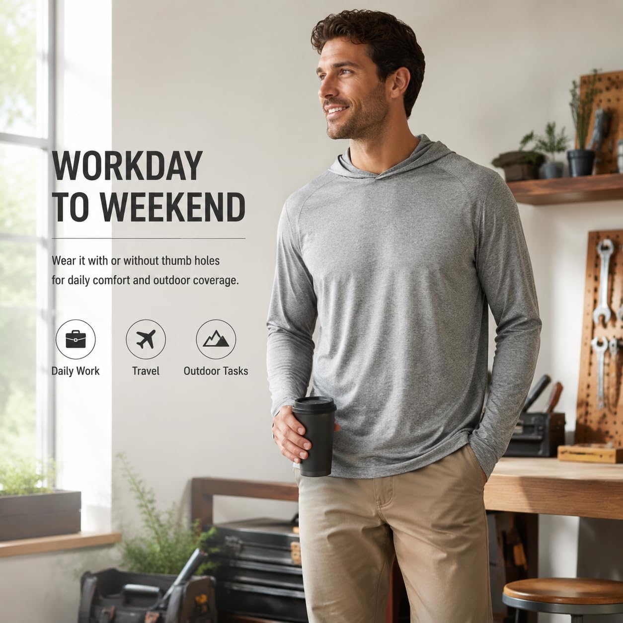 OYGSieg Sudaderas deportivas con capucha para hombre, camisas de pesca de manga larga para hombre, UPF 50+ SPF UV, camisetas de protección solar