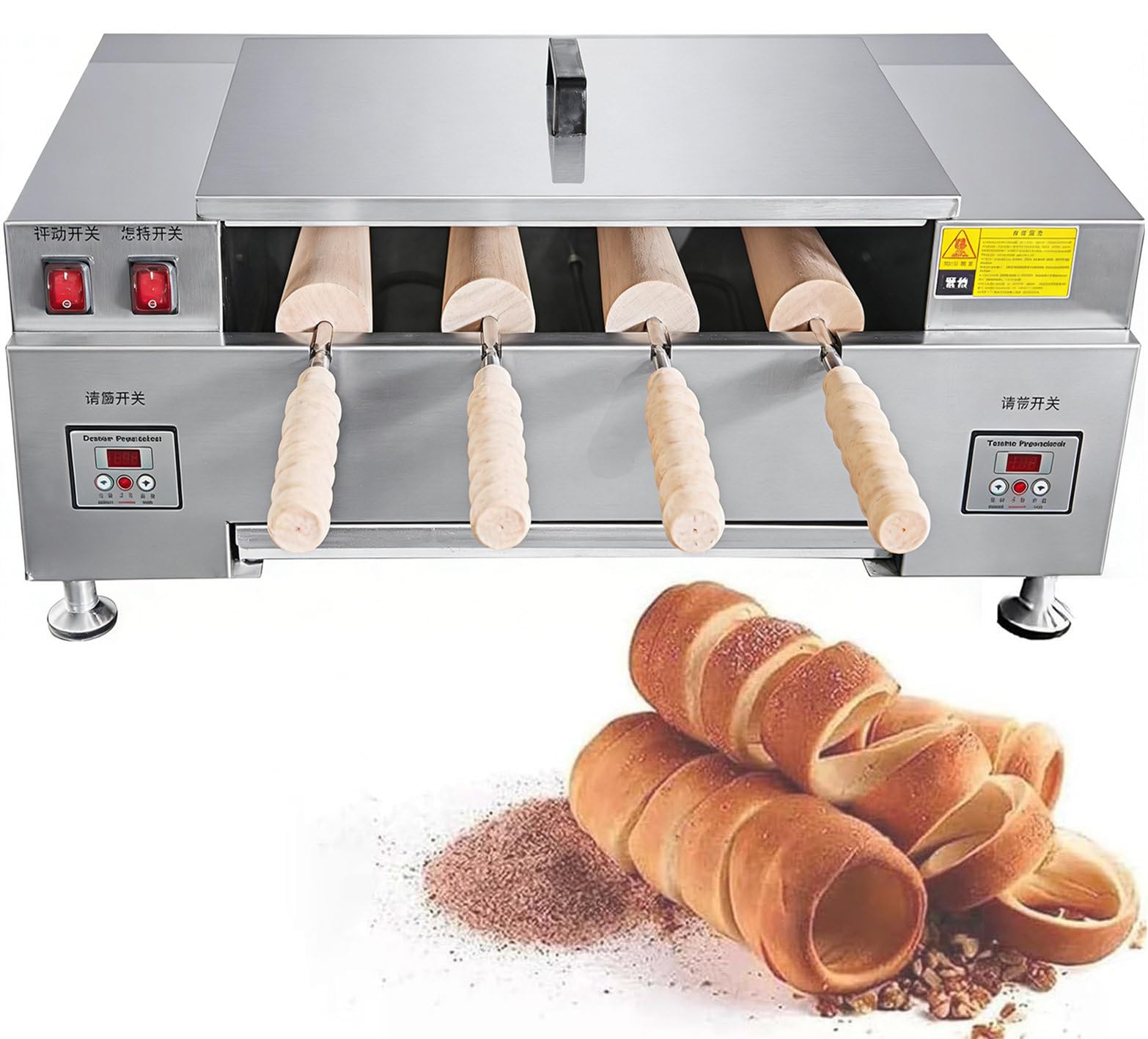 CYMYYDS Commercial Electric Ice Cream Cone Maker, Chimney Cake Machine with 4-Station, 3000W Toaster Machine Chimney Bread Cake Oven for Bakery and Dessert Shops Digitaldisplay