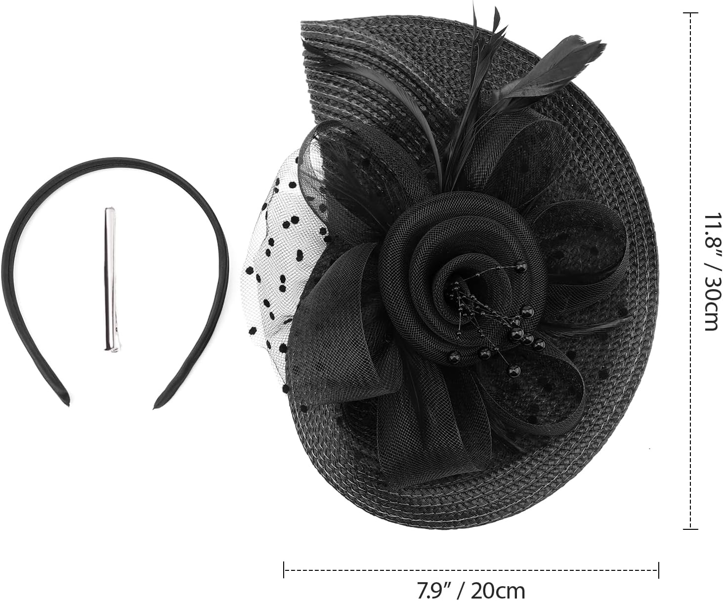 DRESHOW Fascinators Hat Flower Mesh Feathers Hat with a Headband and a Clip 7.9" Tea Party Headwear for Women - Image 6