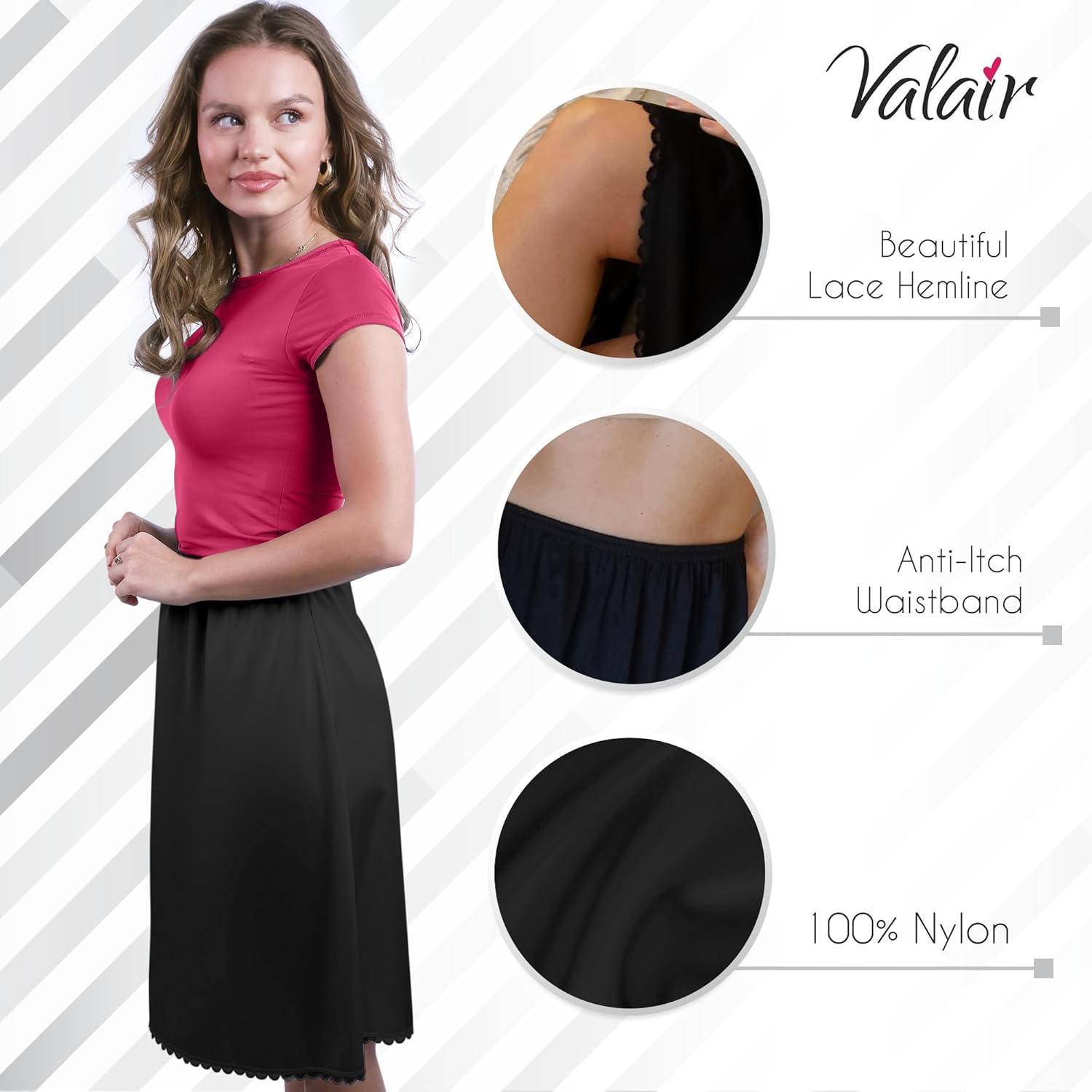 Valair Classic Short and Long Half Slip Skirt for Ladies and Girls - Slight Flair - Anti Static - Ranges 14" Till 34" - Image 2