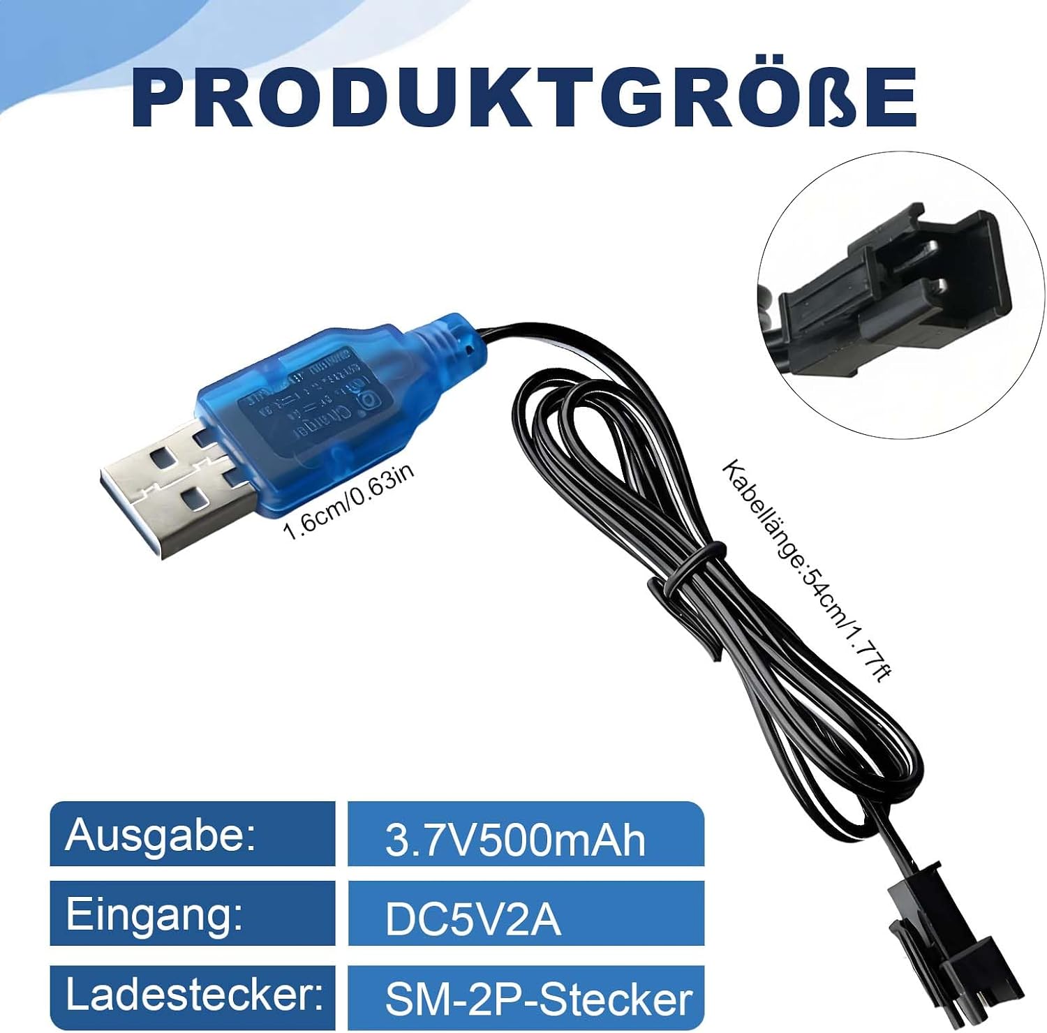 3.7 V HSP USB Charging Cable with SM 2P Plug, Pack of 2, USB Charging Cable, SM-2P Connector, NI-MH Battery USB Charger Cable for RC Car, RC Drone, Remote Controlled Toy Car, Stunt Truck, Boat image 2