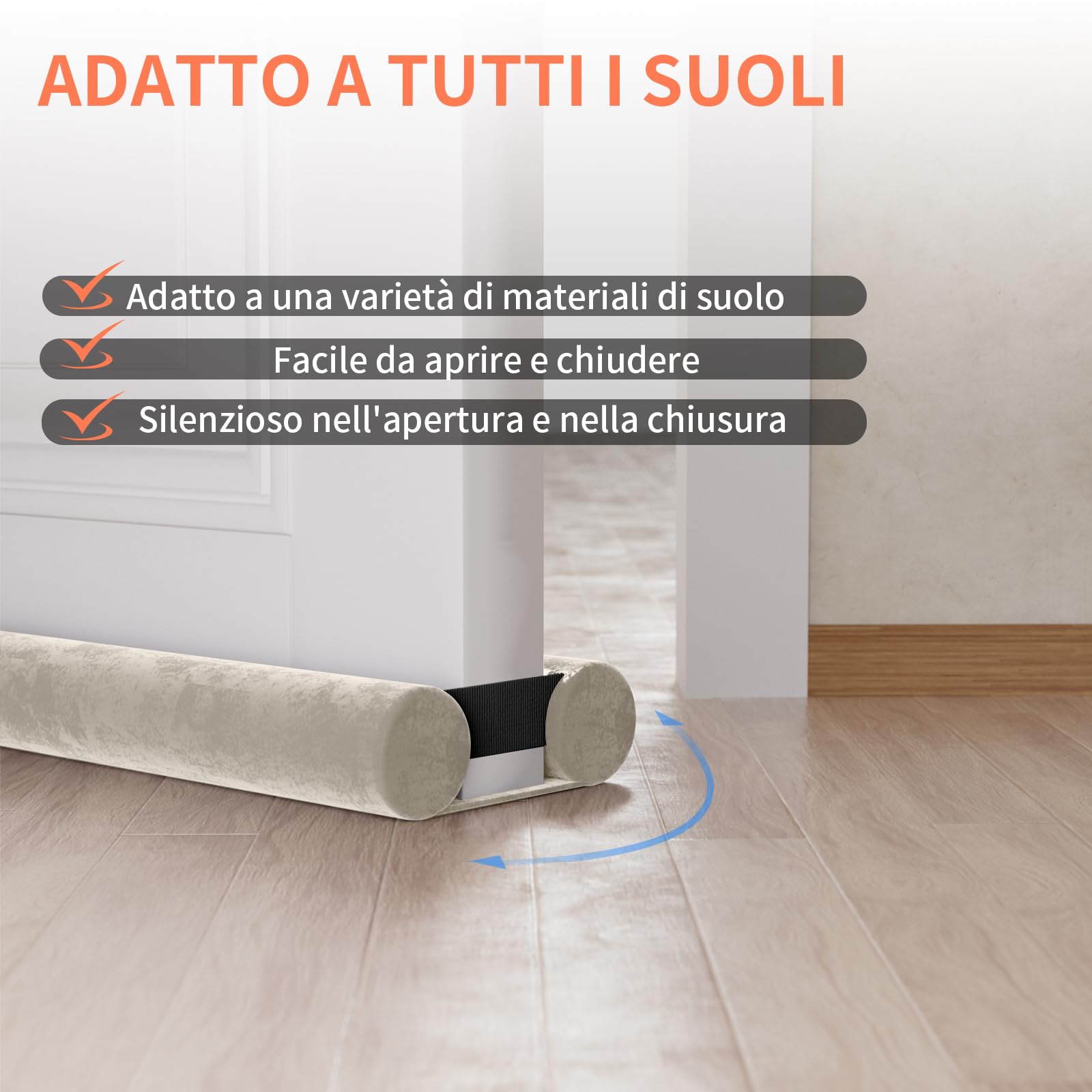 BKSAI Paraspifferi per Porte Guarnizione Inferiore Porte Senza Colla | Paraspifferi Doppia Guarnizione Isolante Termico Insonorizzato Antivento, Paraspifferi Sottoporta per Porte 80-100 cm Beige