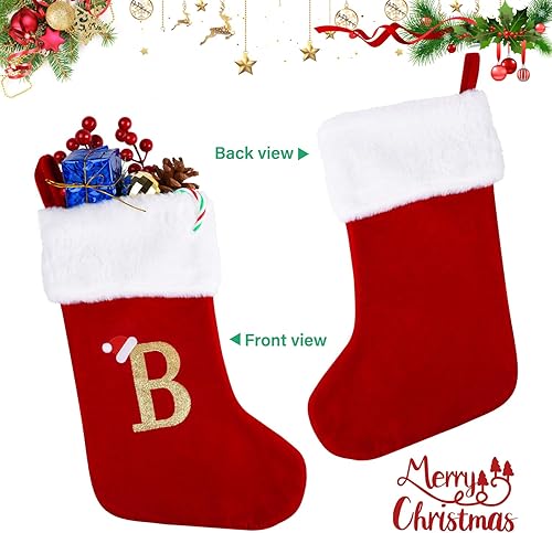 Miniatura 3 de 20 Inches Monogram Christmas Stockings with Letters, Large Super Soft Christmas Stockings Red Velvet with White Super Soft Plush Cuff for Christmas
