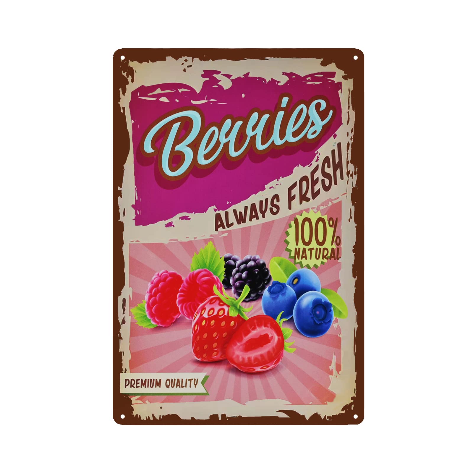 SMAZDFXX Vintage Berries Tin Sign - Fruit Aluminum Sign - Retro Decorative Sign Wall Decor Home Decor 12"x16"
