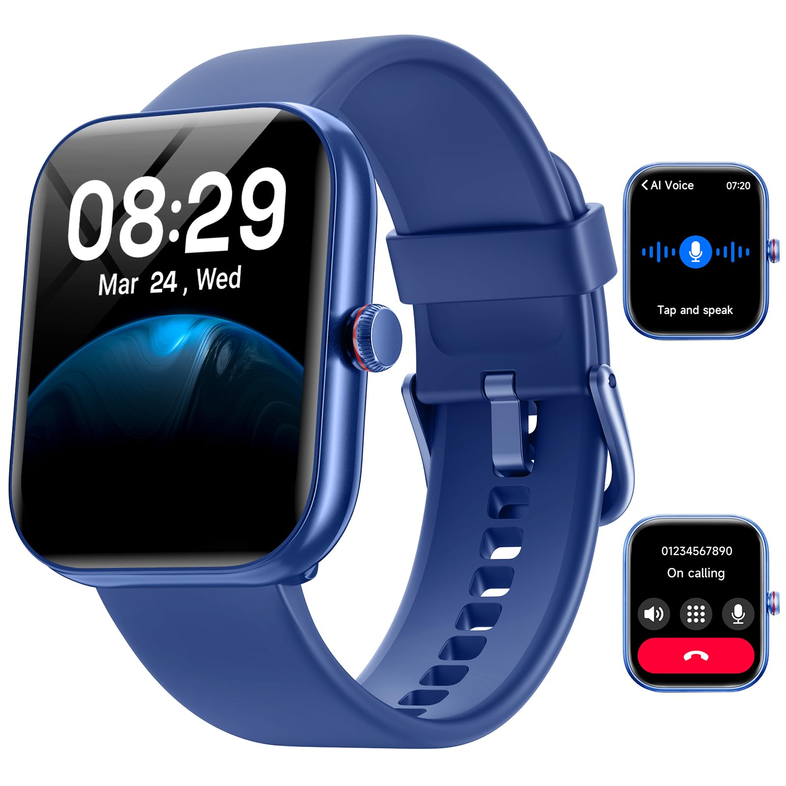 Smartwatch Uomo Donna, 1.91" Orologio Smartwatch con Chiamate Bluetooth e Alexa, Fitness Tracker con Contapassi, Cardiofrequenzimetro/Sonno/SpO2/110 Sportive, IP68 Smart Watch per Android iOS Blu