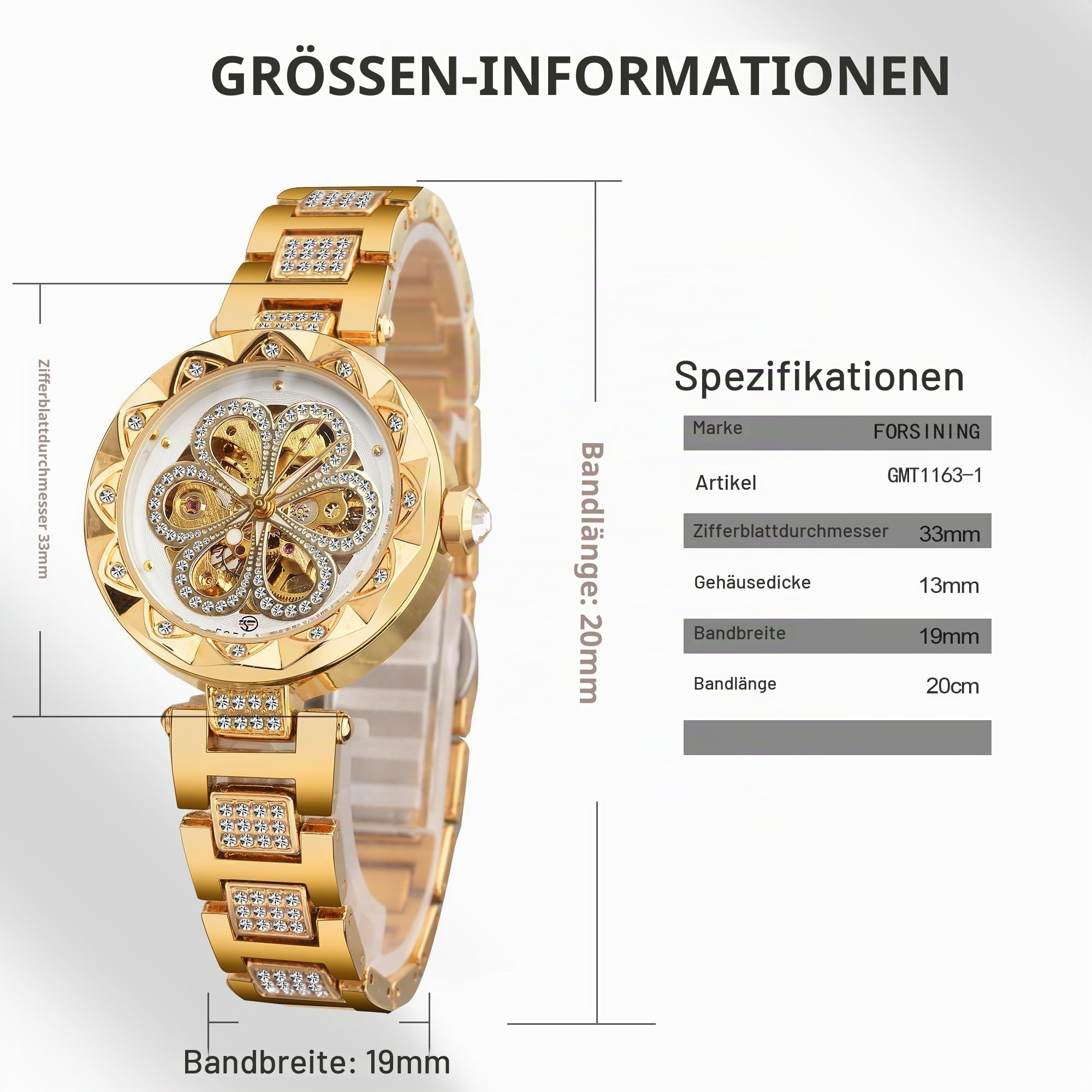 FORSINING Automatische mechanische Damenuhren, Skelett-Steampunk-Uhr mit Diamant und Schnitzerei, Blumenhandwerk, kalte Uhr für Frauen, minimalistisches Retro-Design, mechanische Skelett-Armbanduhr,
