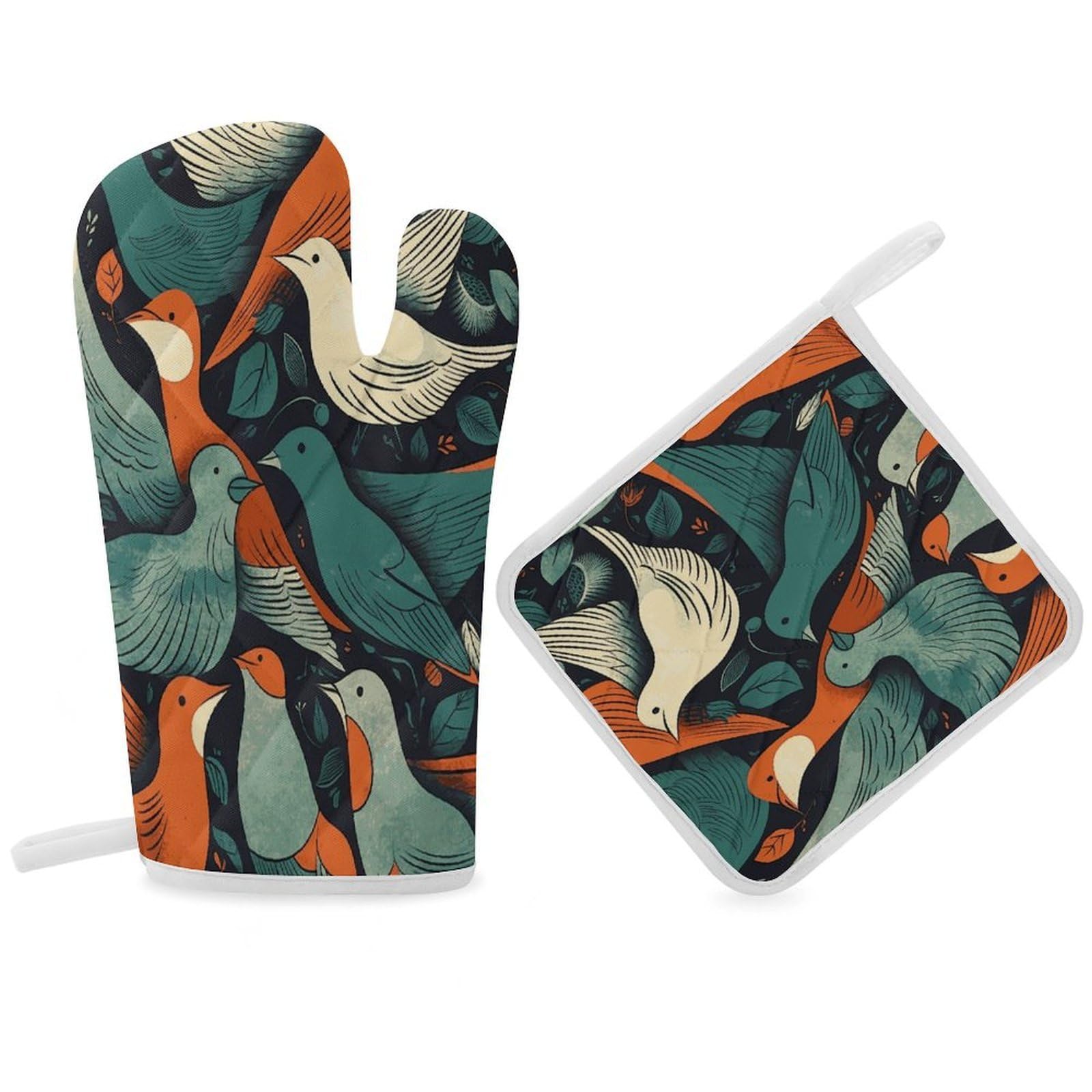 Fodpand Women's Style Flock Of Birds Oven Mitts And Pot Holders Sets,Oven Gloves For Kitchen Oven Mitts And Potholders For Baking Cooking Grilling Apartment Essentials