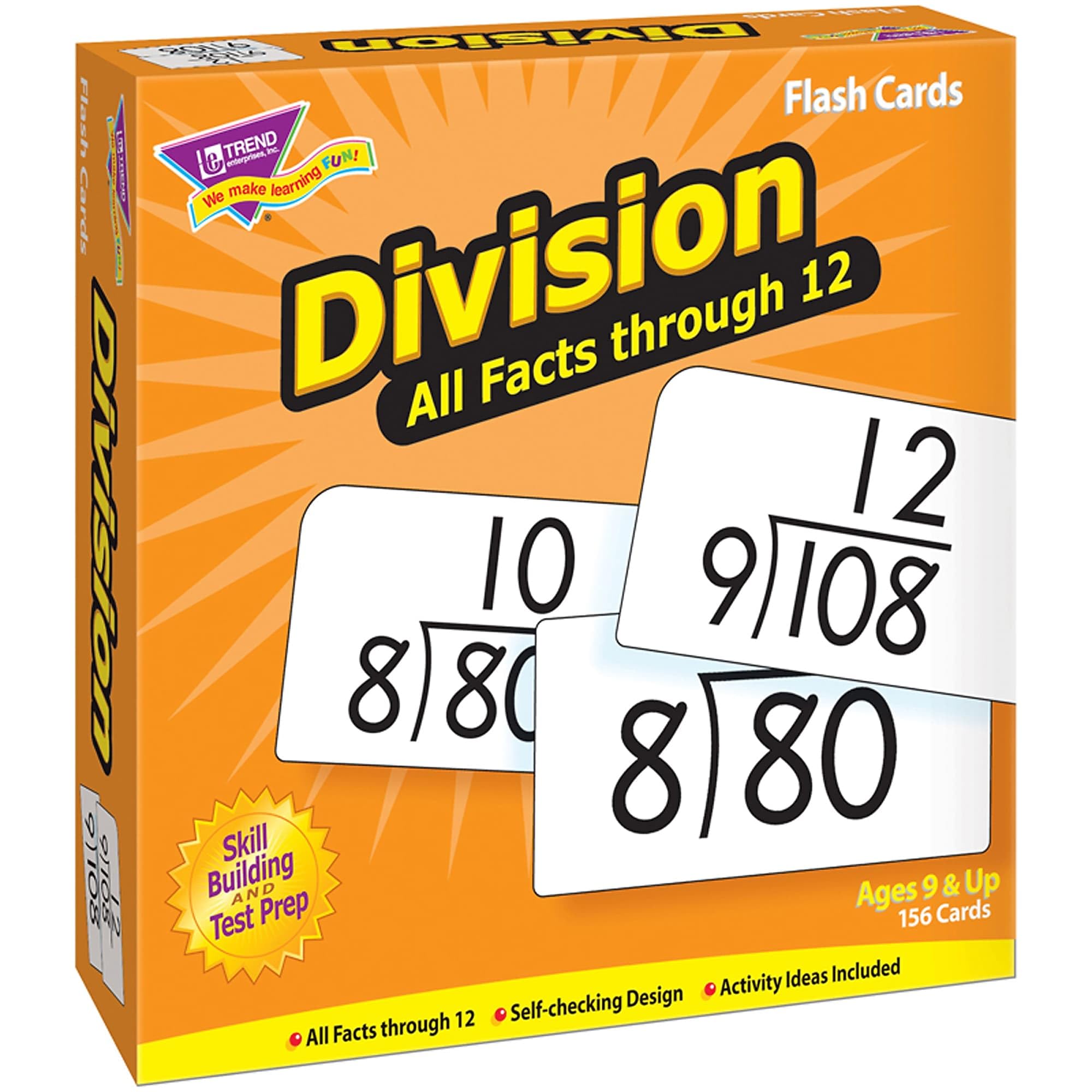 Trend EnterprisesDivision All Facts Through 12 Skill Drill Flash Cards, Exciting Way for Everyone to Learn, Great for Skill Building and Test Prep, 156 Cards Included, Ages 9 and Up