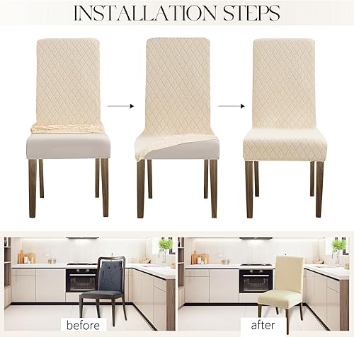 Miniatura 5 de MOSAYT Juego de 4 fundas para sillas de comedor 100% impermeables, súper ajuste elástico jacquard Parson, fundas extraíbles y lavables para sillas