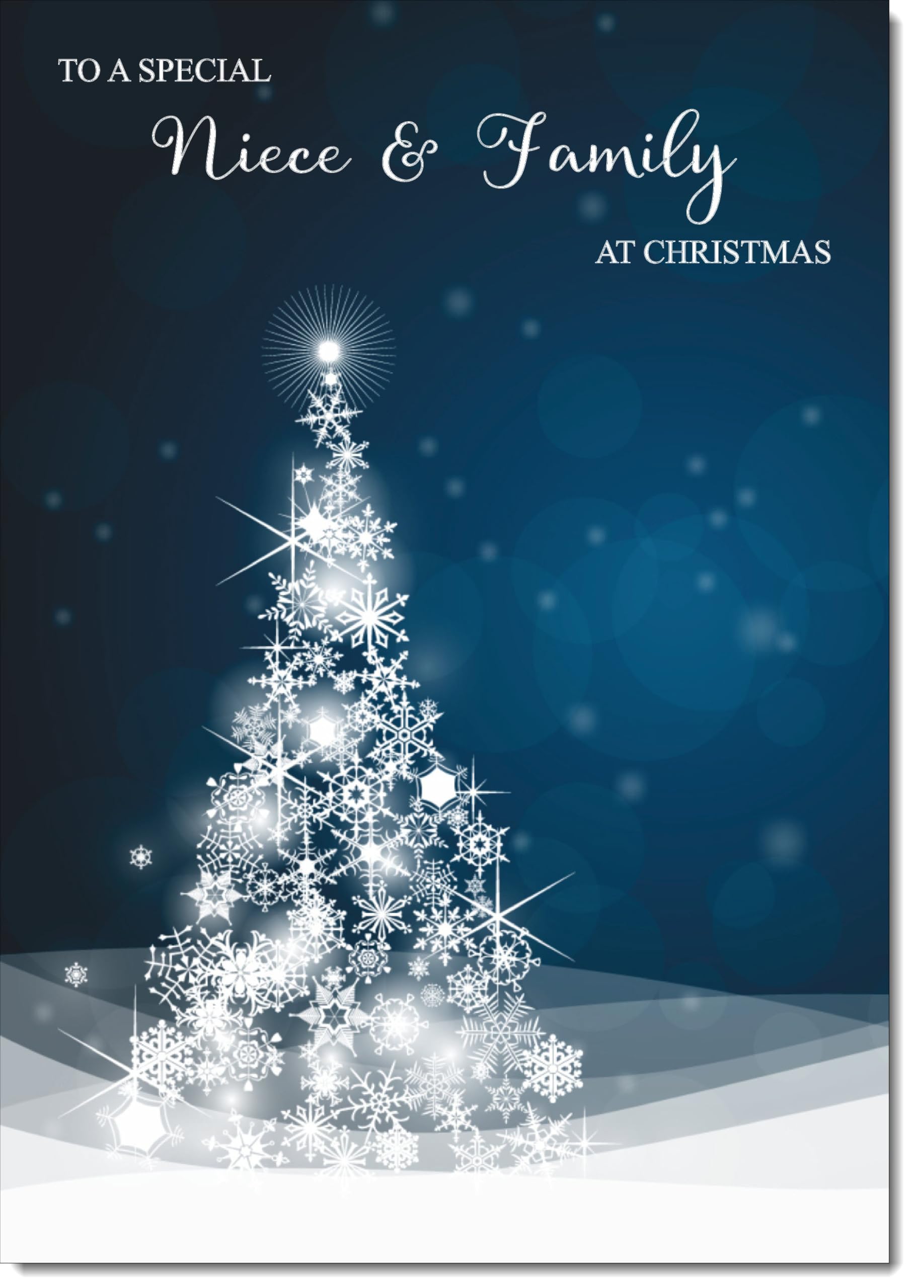 doodlecards Niece and Family Christmas Card Blue Contemporary Christmas Tree Large A4 Size Christmas Card for Niece & Family with Plain Envelope โ image 1