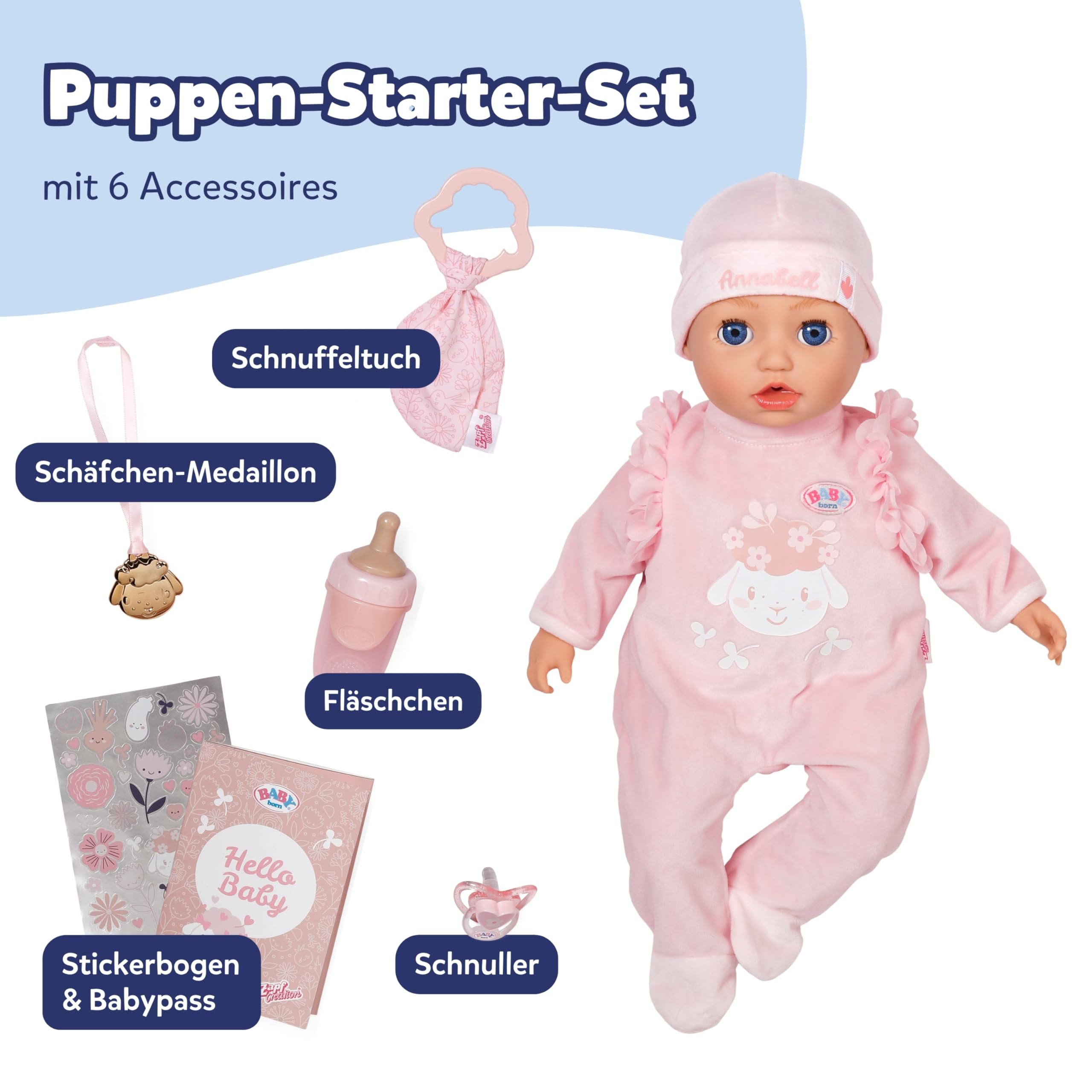 BABY Born Annabell 43 cm - Weiche Babypuppe mit 7 elektronischen Funktionen & Sound - Geeignet für Kinder ab 3 Jahren - Puppe inkl. Zubehör - Benötigt Batterien