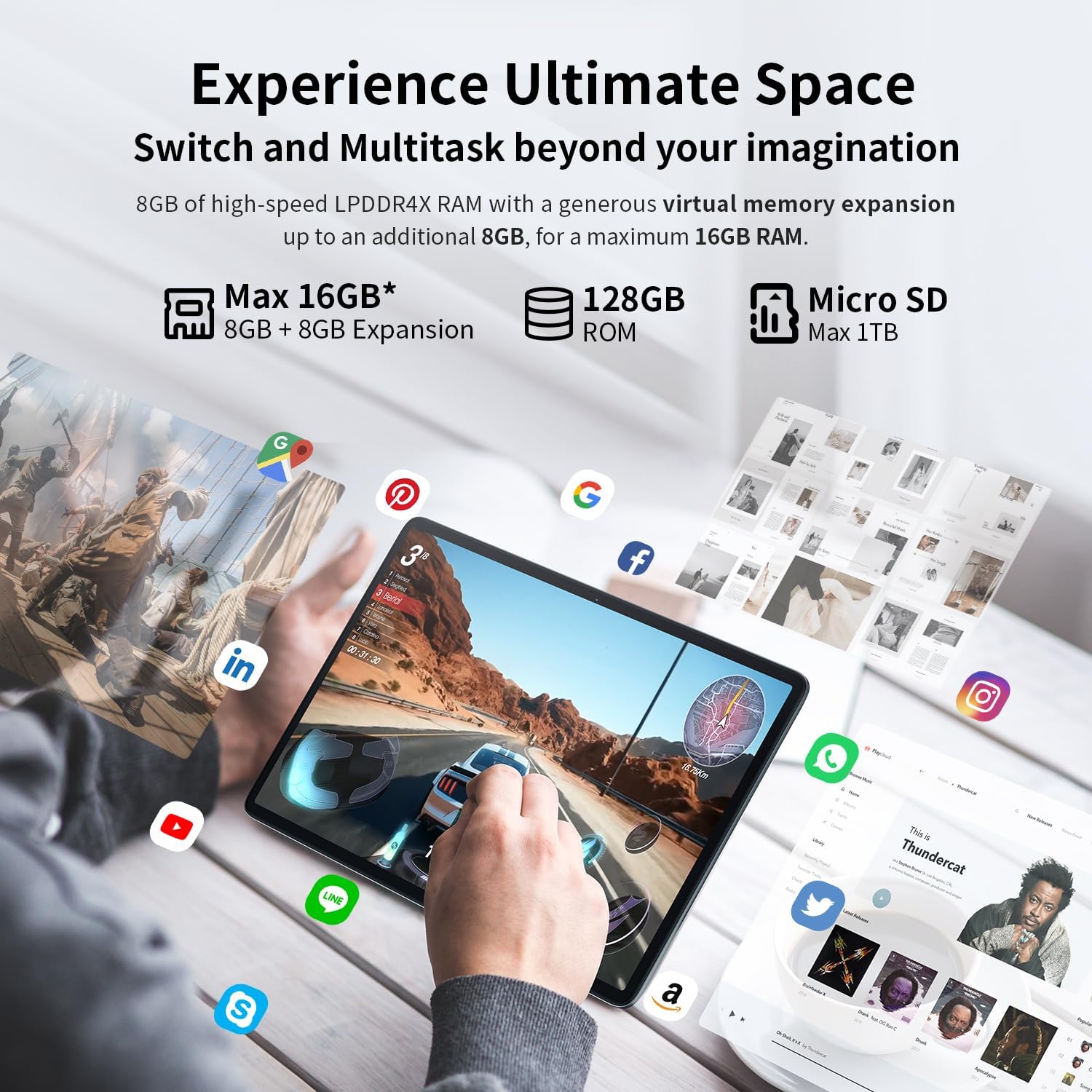 TECLAST P40HD Tablet Android 13 10 Pollici, 16GB RAM + 128GB ROM (1TB TF) Tablet, 4G LTE, 5G WiFi, Octa-Core, 6000mAh, 1920 * 1200 FHD, fotocamera 13MP + 5MP/BT5.0/Face ID/GPS/Type C/OTG/3.5mm Jack