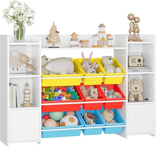 FOTOSOK Organizador grande de almacenamiento de juguetes de 55 pulgadas con 9 contenedores de juguetes, organizadores de juguetes y almacenamiento