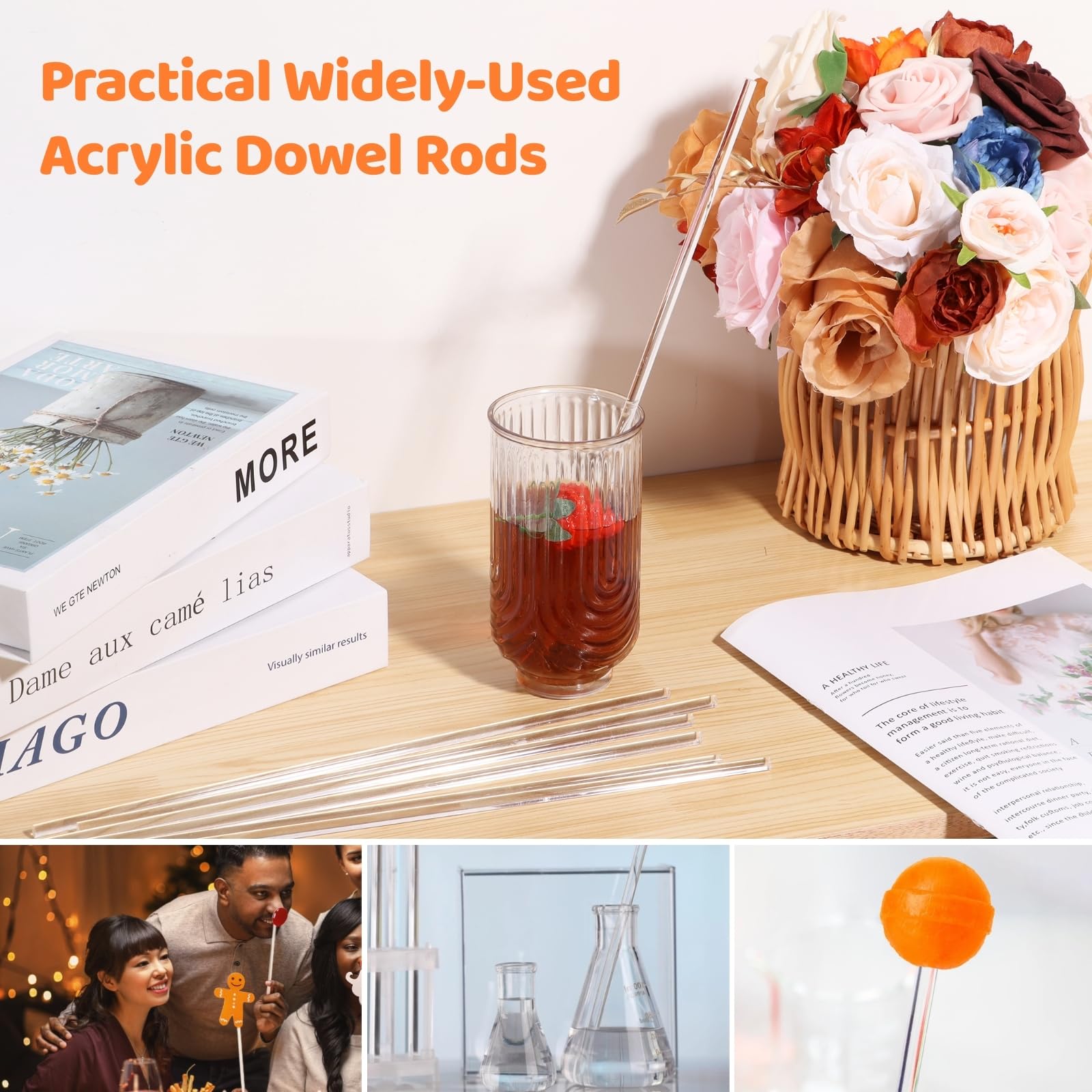 80 sztuk akrylowych prętów do samodzielnego wykonania, 30 x 0,6 cm, przezroczyste akrylowe pręty do wykaszarek do ciasta, palików roślinnych, zasłon i materiałów rzemieślniczych