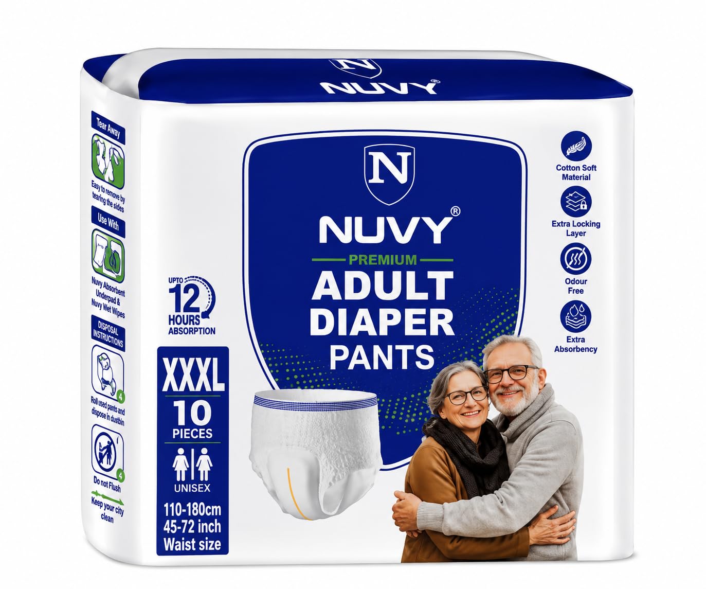 Premium Adult Diapers Pants XXXL, Wetness Indicator, 10 Hours Leakage Protection, Odour Lock Technology, White, 110-180 cm Waist, 10 Count-picture-24