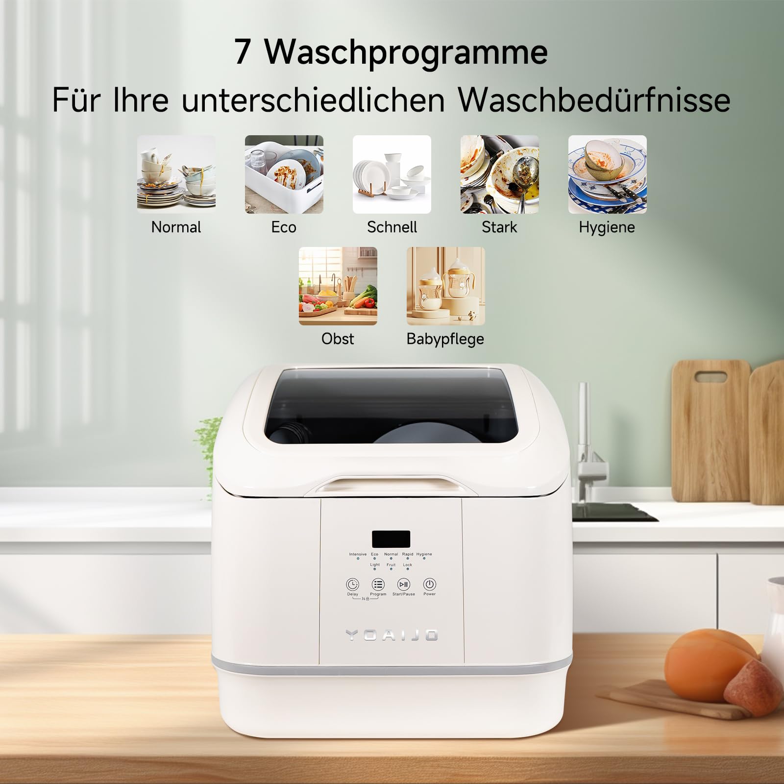 Mini lave-vaisselle de table, capacité de 6,8 l, 7 programmes (avec soin de bébé), écran tactile, pour camping-car, petit appartement, location, économe en eau et économe en énergie