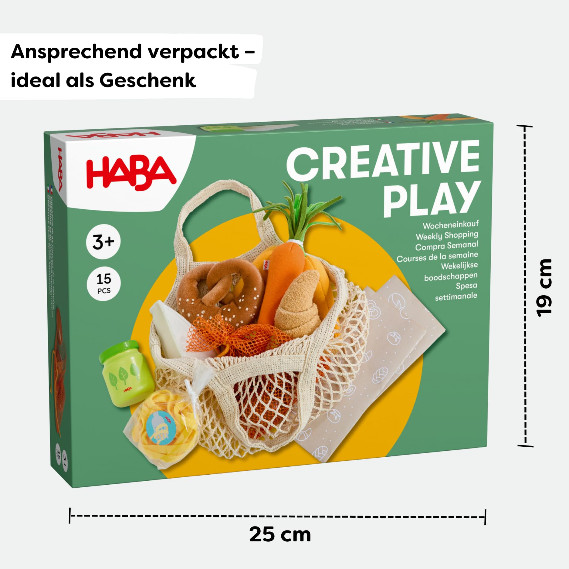 HABA Creative Play – Einkaufskorb – Spielzeug-Einkaufstasche mit Lebensmitteln aus Holz & Stoff – Zubehör für Kaufladen & Spielküche, für Kinder ab 3 Jahren – 2012304001