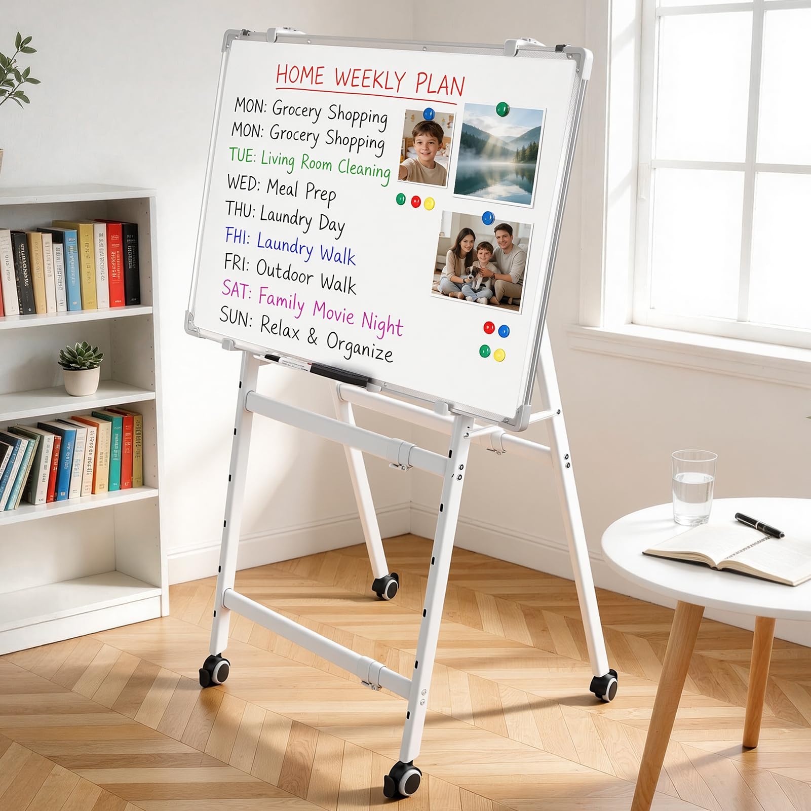 Tableau blanc magnétique double face effaçable à sec, cadre en A, chevalet mobile avec roulettes verrouillables, hauteur réglable pour salles de classe, bureaux, maison, frais de scolarité, argenté