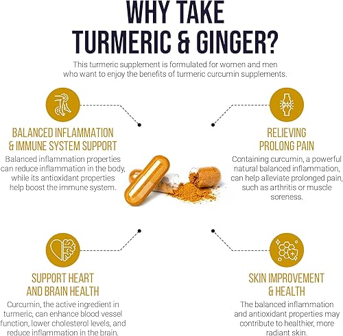 Miniatura 2 de ivvion Curcumina de cúrcuma orgánica de 1950 mg con suplemento de pimienta negra y jengibre, 95% curcuminoides estandarizados, cápsulas de cúrcuma,