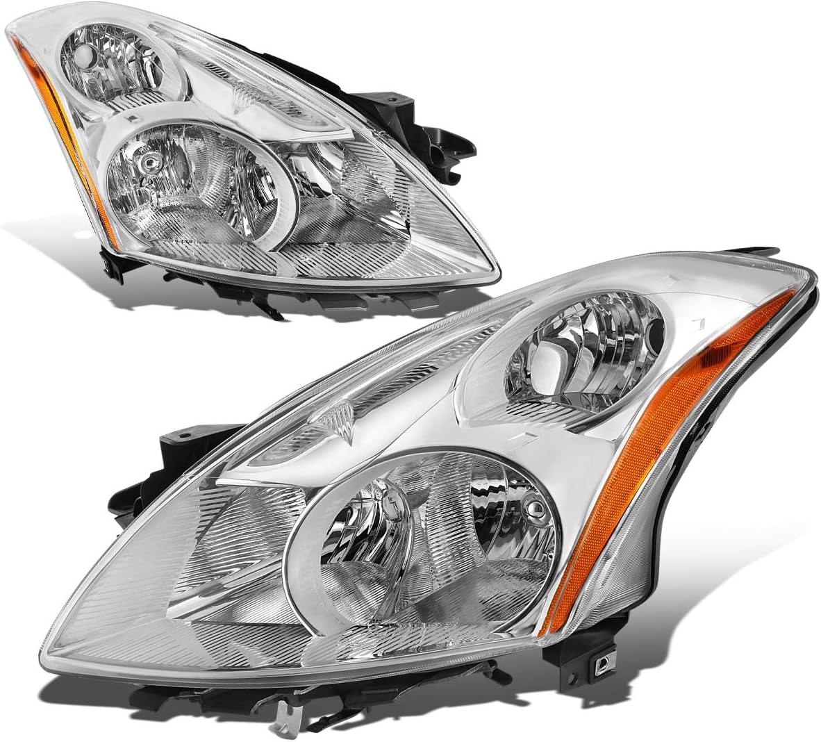 Auto Dynasty Headlight Assembly Headlamps Replacement Compatible with Altima Sedan 2010 2011 2012, Driver and Passenger Side, Chrome Housing Amber Corner