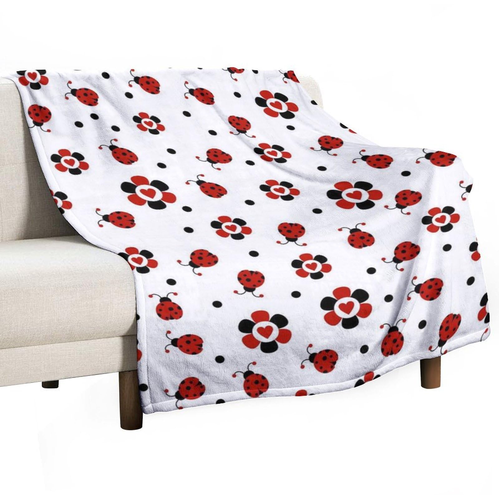 Couverture en flanelle douce plaid confortable motif coccinelle