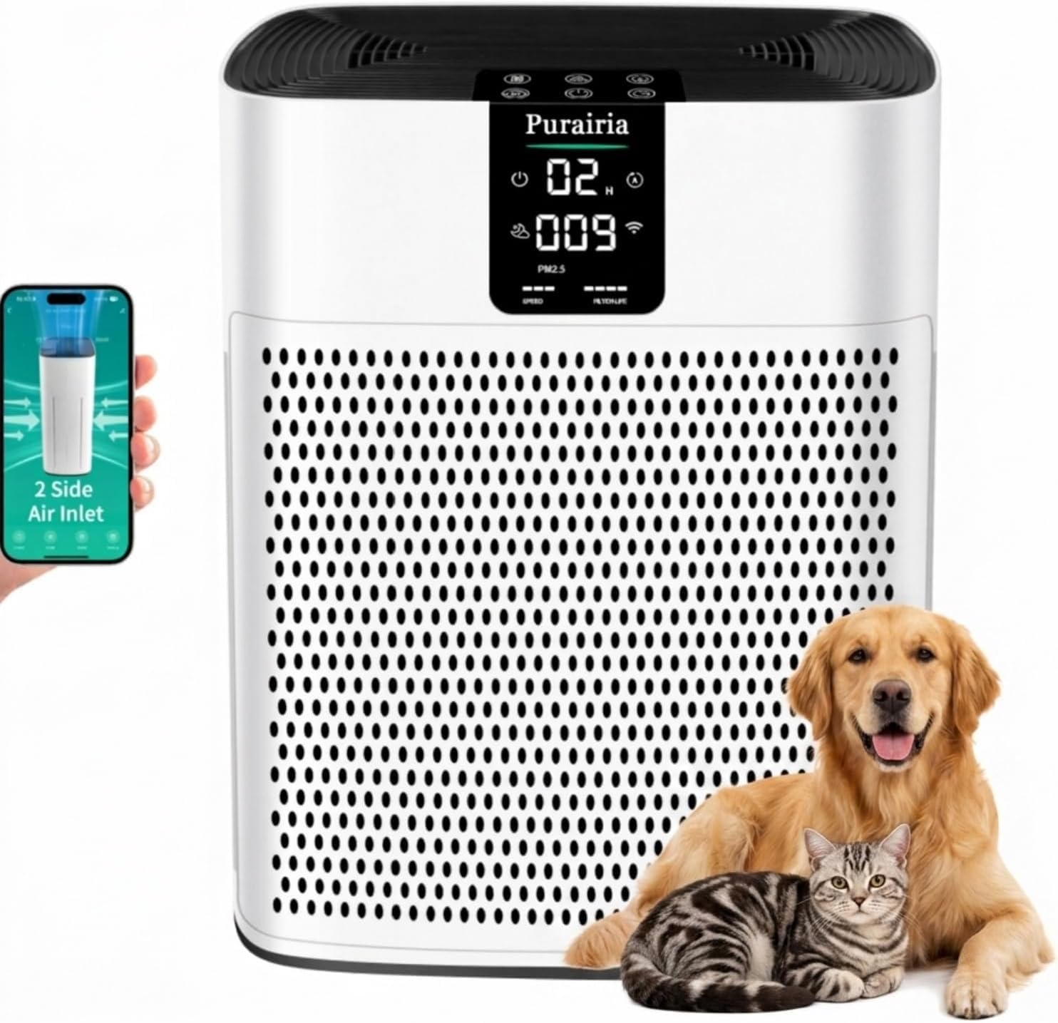 Purificatori d'aria per casa, camera da letto, animali domestici, purificatore d'aria HEPA per animali domestici, peli e odori pelosi, filtro dell'aria intelligente con modalità sleep 22 dB, controllo