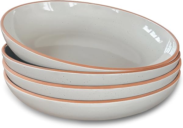 Mora Ceramic Large Pasta Bowls 30oz, Set of 4 - Serving, Salad, Dinner, etc Plate/Wide Bowl - Microwave, Oven, Dishwashe