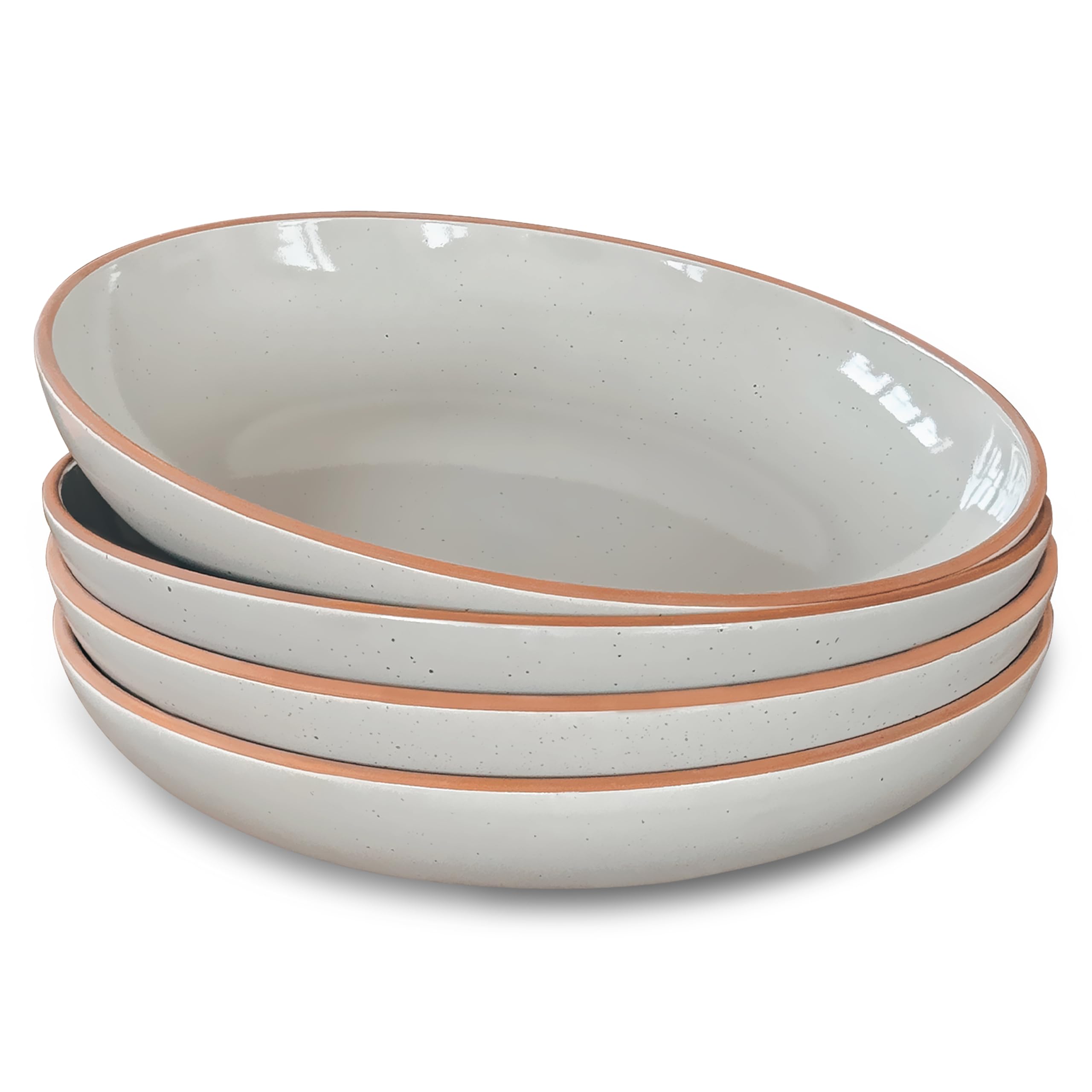 Mora Ceramic Large Pasta Bowls 30oz, Set of 4 - Serving, Salad, Dinner, etc Plate/Wide Bowl - Microwave, Oven, Dishwasher Safe Kitchen Dinnerware - Modern Porcelain Stoneware Dishes, Earl Grey