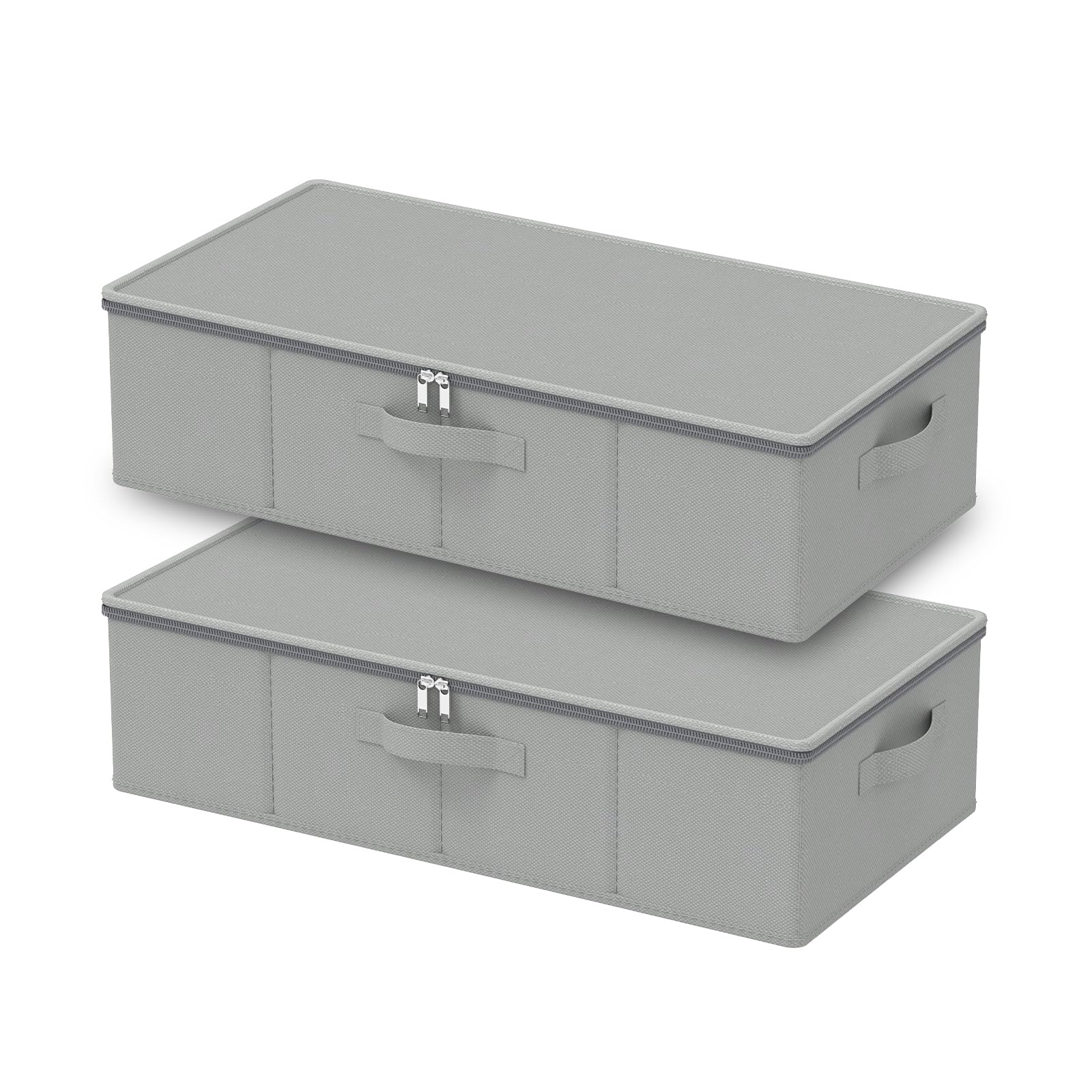 GUOHNHE Under Bed Storage Containers, Foldable Closet Organizers with Handles, Underbed Cube Organizer Basket with Zippered, 2 Pack, Grey, 60 x 30 x 15 cm, XSNY20GS-2