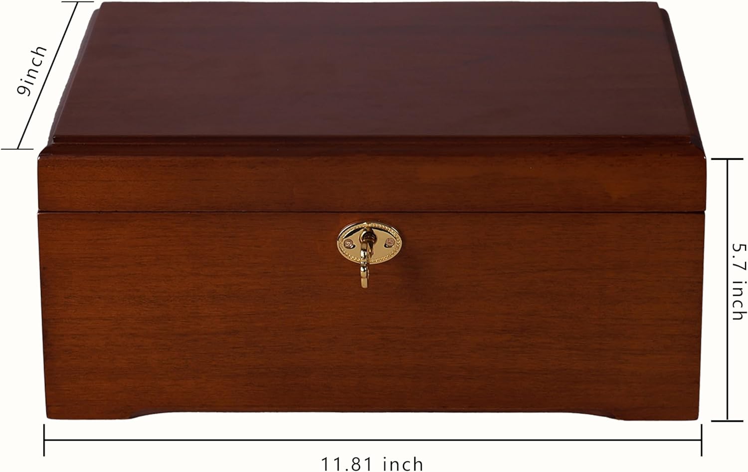 J&F CO. Acacia Wood Storage Box with Lock, Handmade Wooden Box with Hinged Lid, Large Retro Design Box for Keepsake, Recipe or Jewelry (Wood Color)