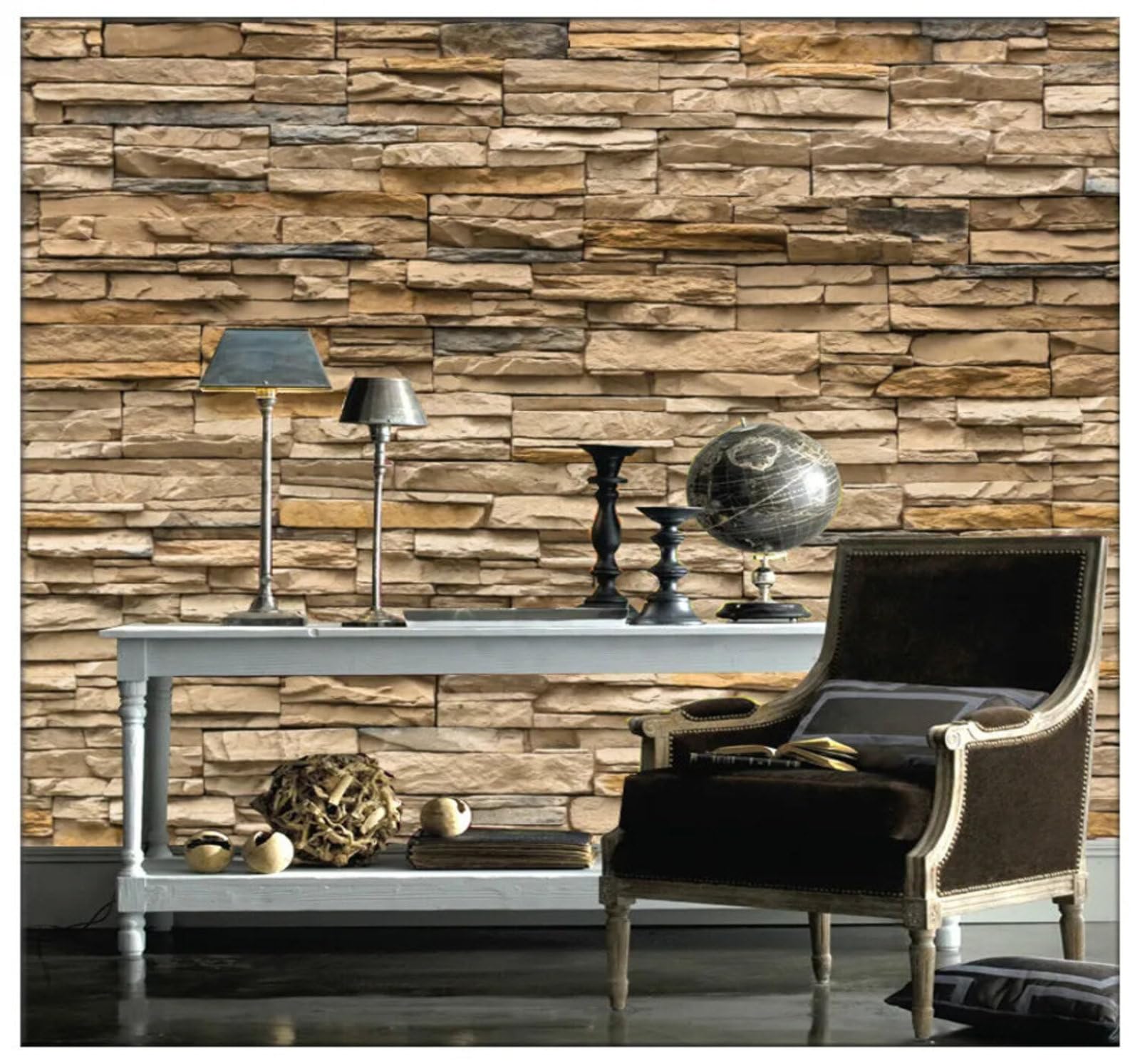 Wallpaper-3D-Xlm 250Cm×170Cm(B×H) Minimalist Vintage Stone Wall Restaurant Café 3D Wallpaper Easy Install Feature Office Living Room Sofa Bedroom Tv Background Wall Decoration-250Cm×170Cm