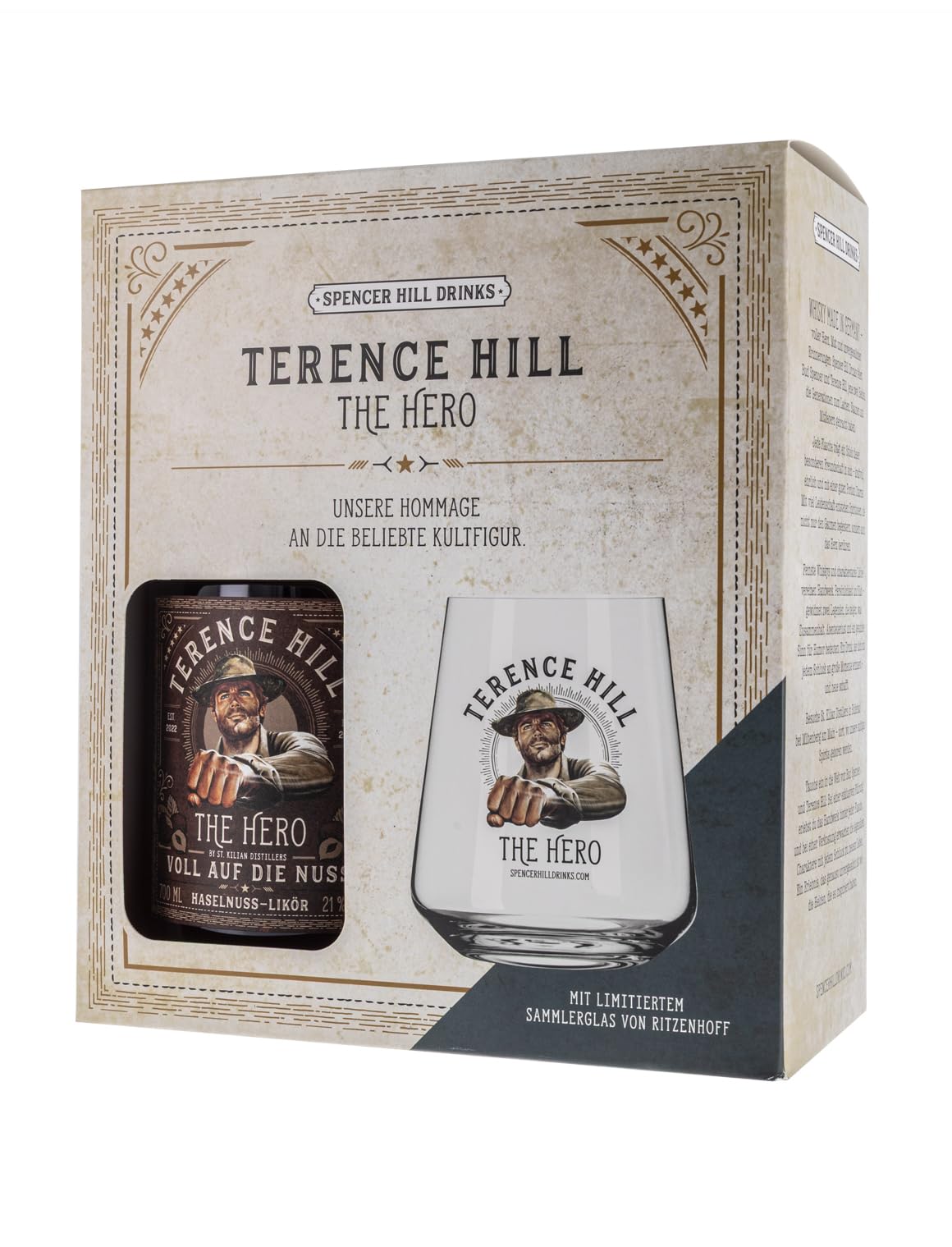 Terence Hill Haselnusslikör Bundle - Voll auf die Nuss - [21% Vol, 0,7l] Deutscher Nuss Likör - Bud Spencer und Terence Hill Fanartikel - Tolles Geschenk für Männer - Likör von St. Kilian