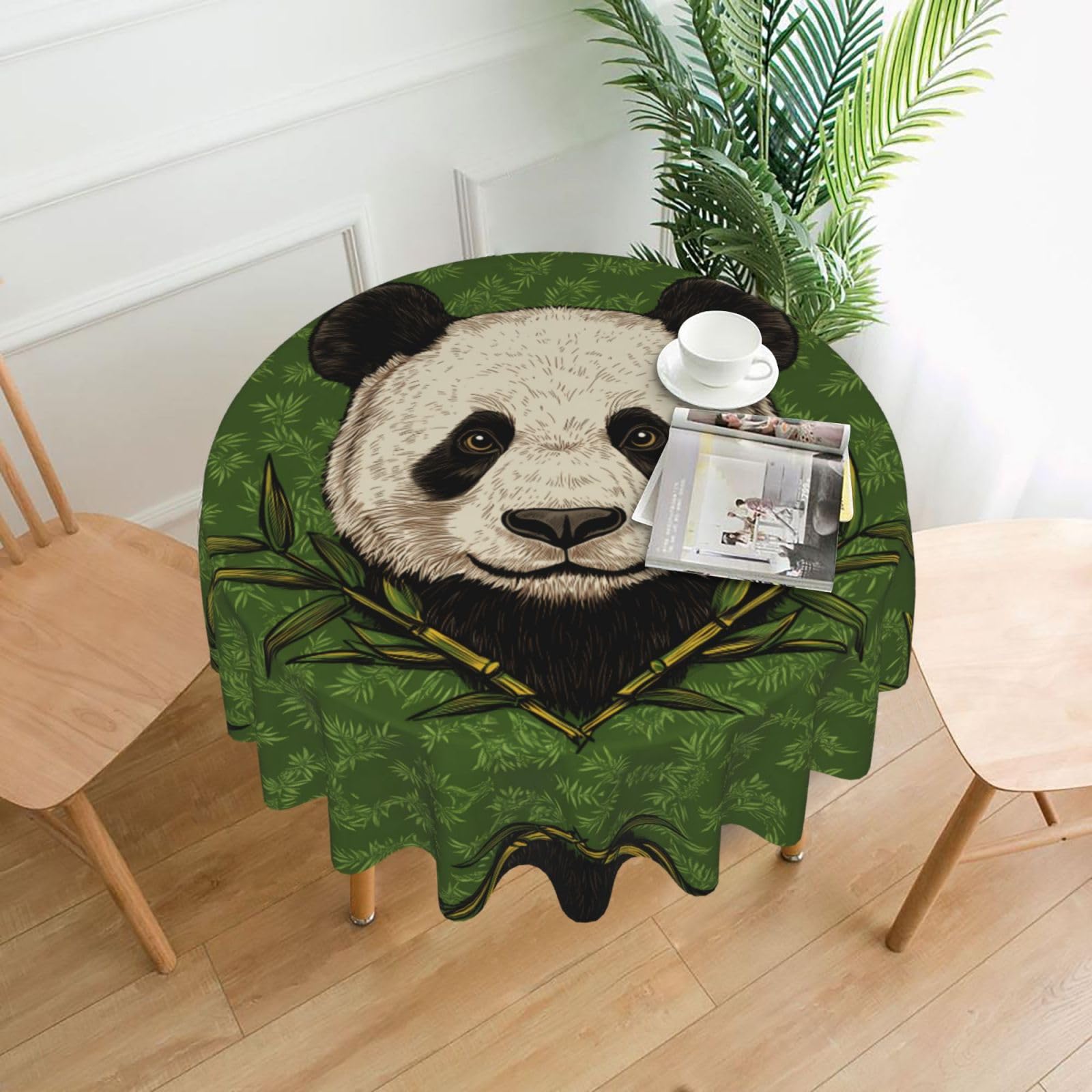 HLBSDM Panda and Bamboo Printed Practical Round Tablecloth, Durable, Suitable for Home, Restaurant, Hotel, Gathering, and Decorative Table Covers