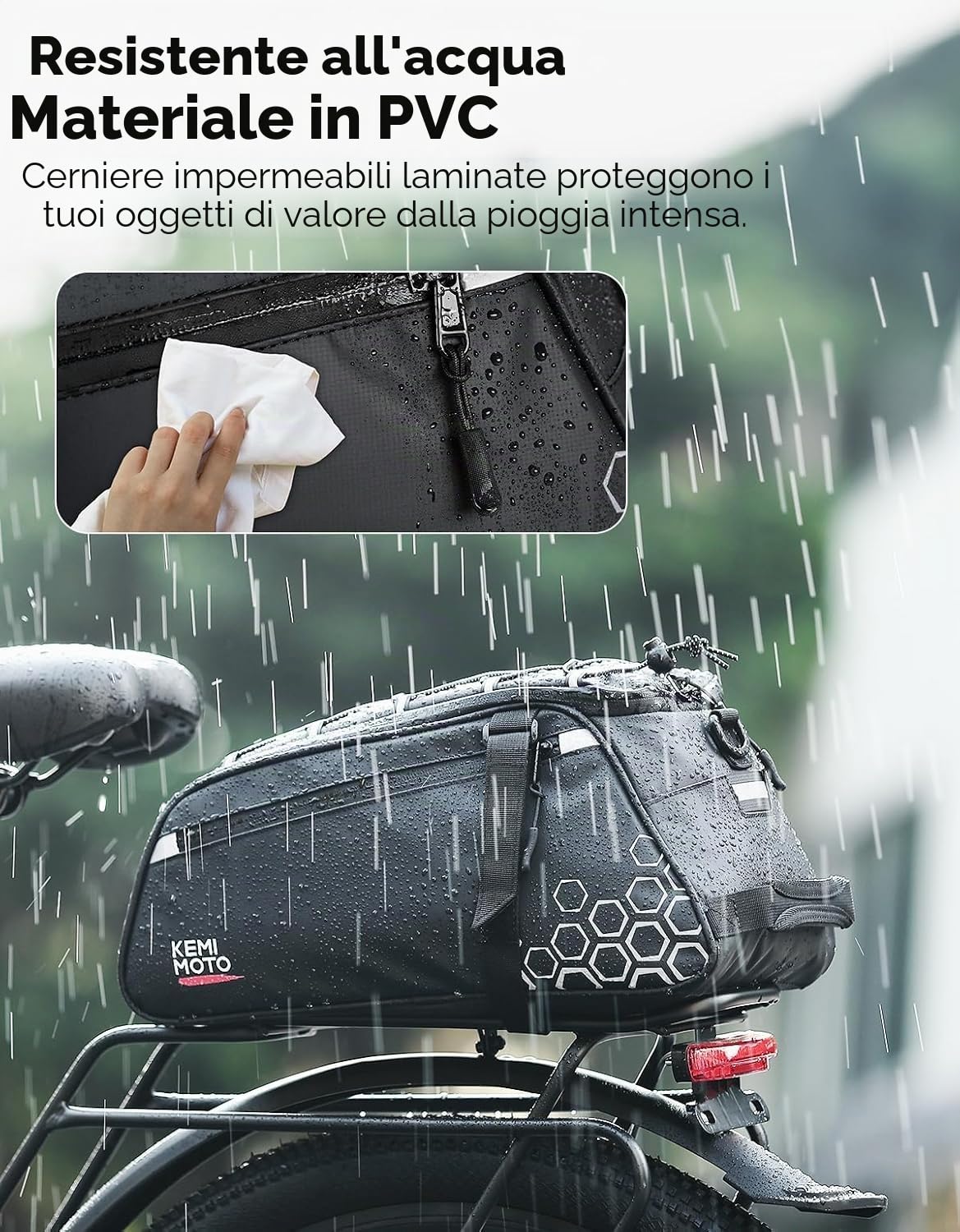 KEMIMOTO 2 in 1 Borse per Bici, 11L Borse Bici Posteriore Laterali, Borsa per Bicicletta Impermeabile in PVC per Strada Bike Mountain Bike, Nero