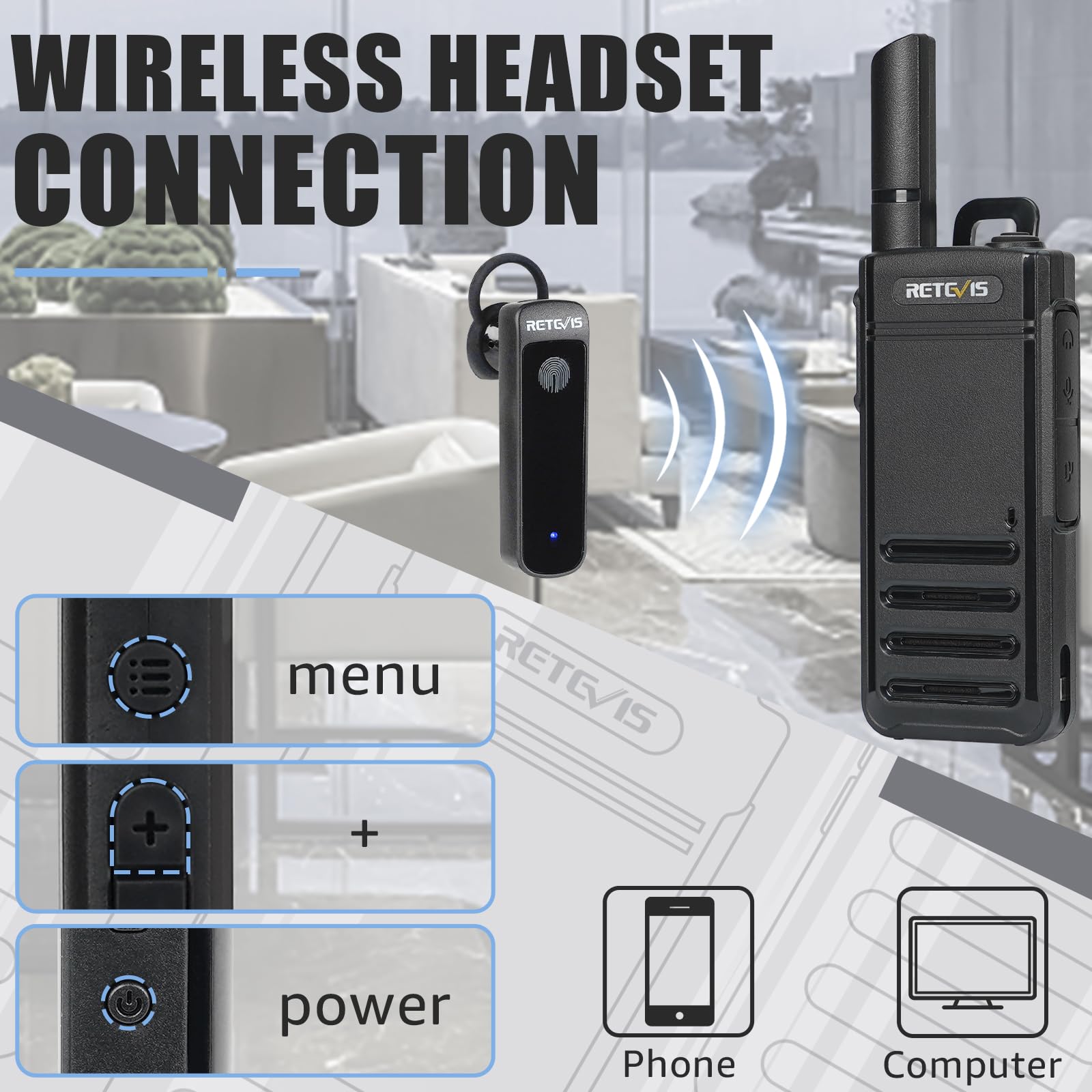 Retevis RB639P Walkie-Talkies für Erwachsene, Mini-Funkgerät mit Ohrhörern, VOX, USB-C, PMR446 Professionelles 2-Wege-Funkgerät für Restaurant (Schwarz, 4 Stück)