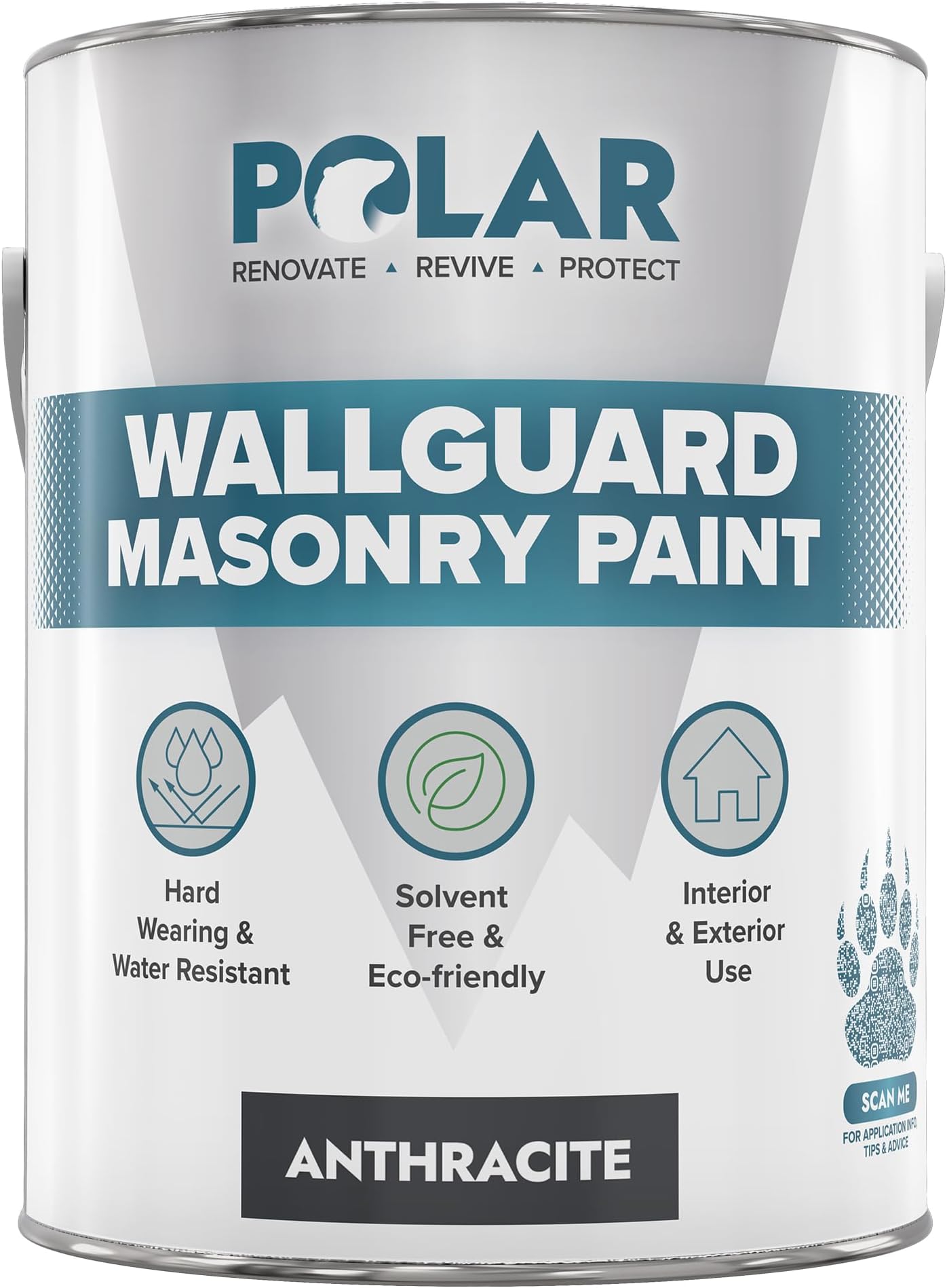 Polar Wallguard Anthracite Masonry Paint Exterior - 5 Litres | Waterproof Coating for Brick, Concrete, Stone, Pebbledash, and Ironwork | High Durability and Superior Protection for Exterior Walls