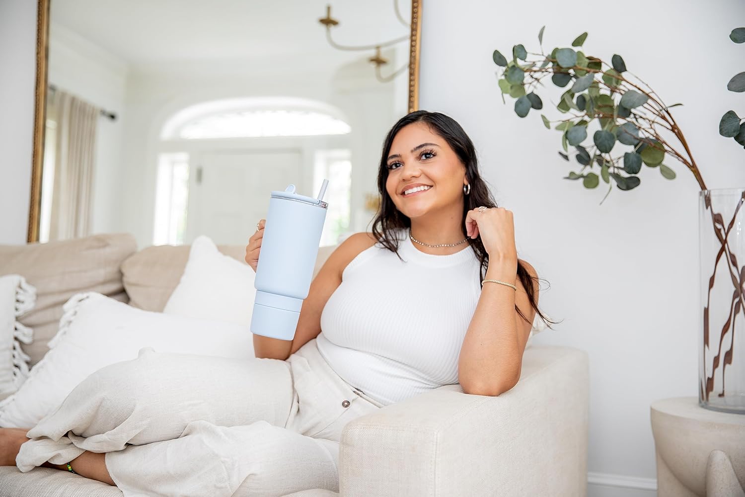 Ello Port 40oz Tumbler with Carry Loop & Integrated Handle, Vacuum Insulated Stainless Steel Reusable Water Bottle, Travel Mug with Leak Proof Lid & Straw for Iced Coffee & Tea, Halogen Blue - Image 10