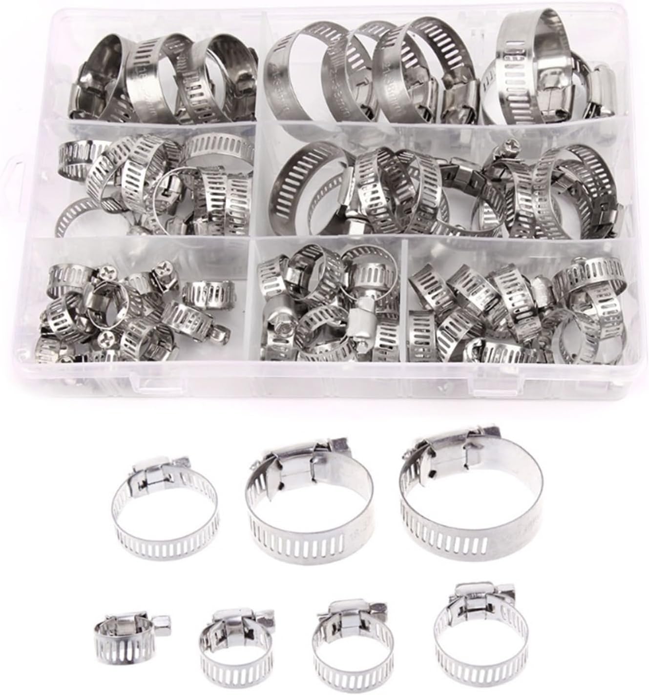 SBTRKT 60PCS Hose Clamp Adjustable 8-38mm Worm Gear Hose Clip Set Fuel Hose Clamp for Water Pipe Plumbing Automotive Mechanical