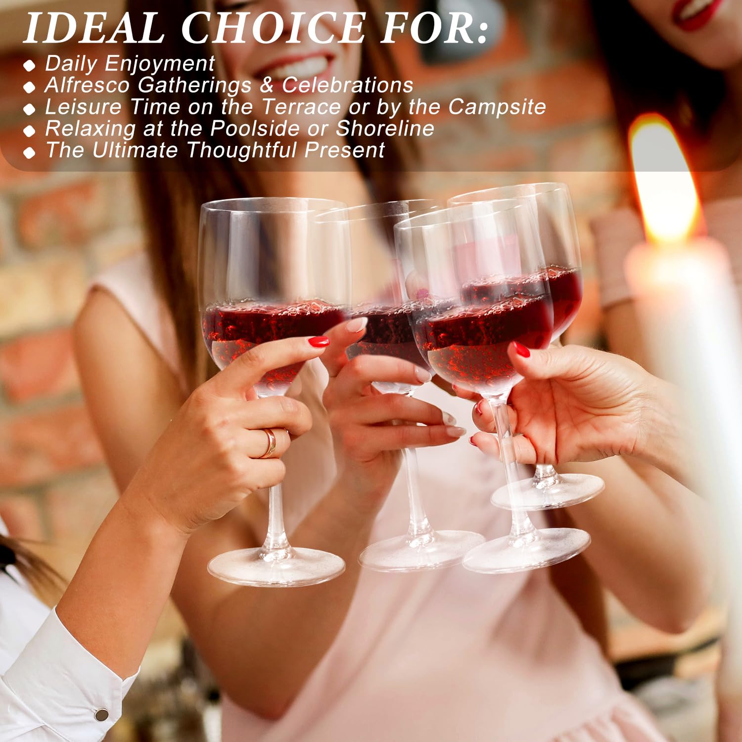 Copas de vino irrompibles de 16 onzas – inastillables, reutilizables, vasos para bebidas (juego de 4) para interiores y exteriores, viajes, piscina, camping, playa, picnic