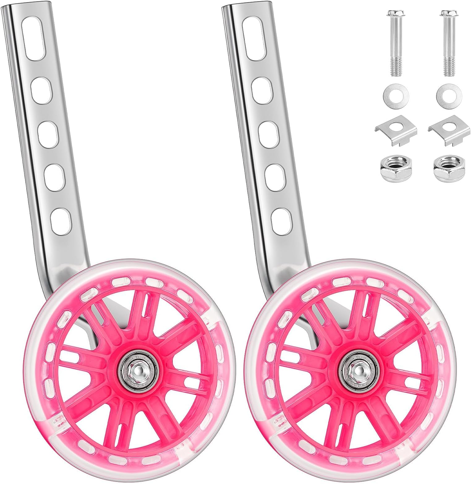 Youyijia 2 Pack Cycling Training Wheels Mute Flash Kids Bike Stabilisers Support Wheels for 12 14 16 18 20 Inch Bicycle