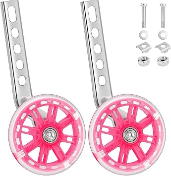 Youyijia 2 Pack Cycling Training Wheels Mute Flash Kids Bike Stabilisers Support Wheels for 12 14 16 18 20 Inch Bicycle