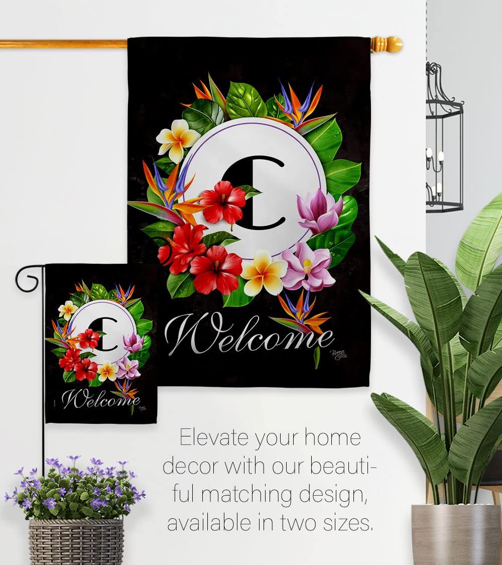 Breeze Decor Tropical C Garden Flag Monogram Spring Floral Sunflower Tulip Rose Orchid Lilies Season Springtime Flower Wreath House Decoration Banner Small Yard Gift Double-Sided, Made in USA