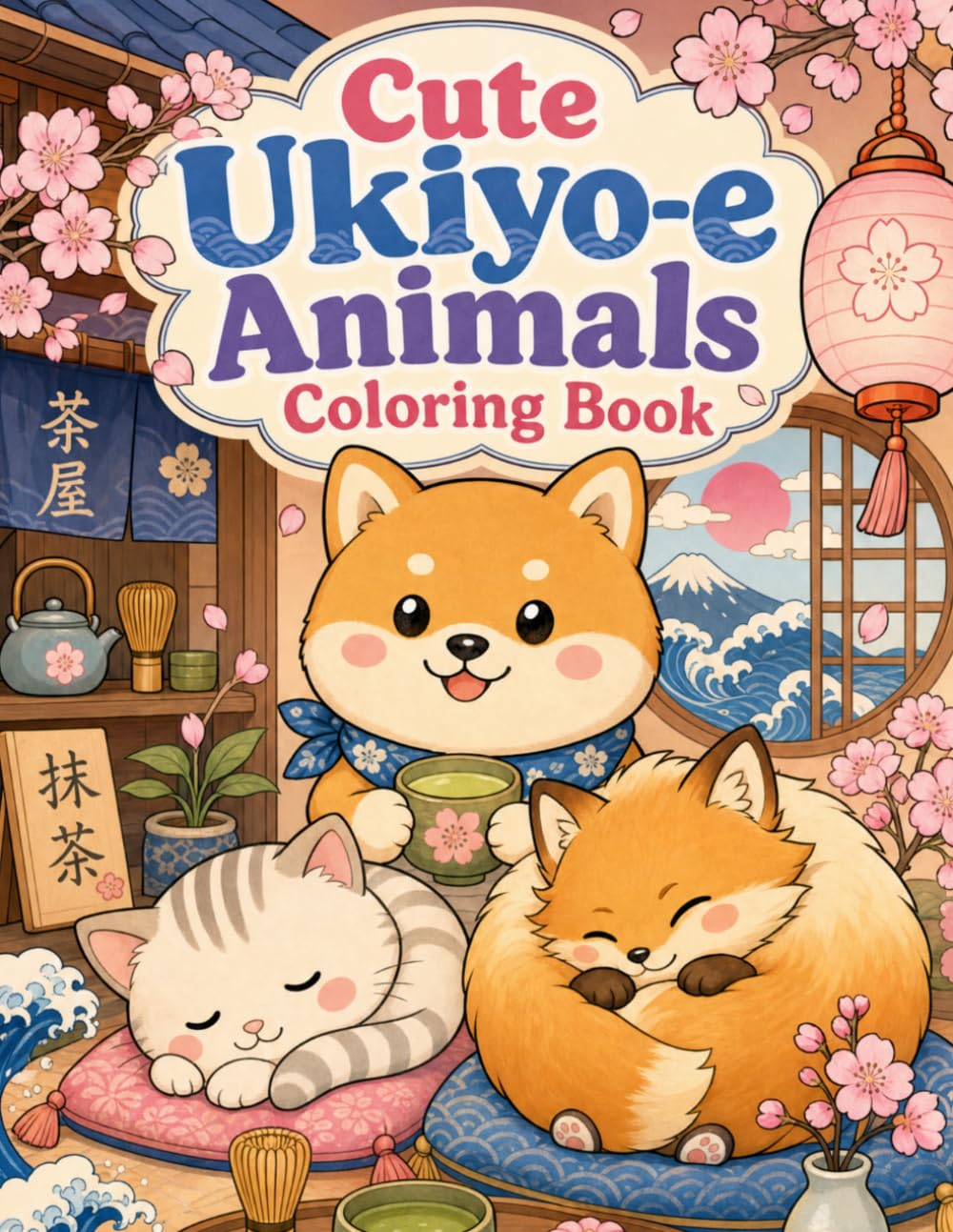 Cute Ukiyo-e Animals Coloring Book: Japanese Art Animal Coloring Book for Adults and Teens