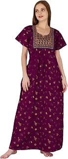 DIAMO Pure Cotton Embroidery Nighty Gown with Side Pocket for Women | Regular, Printed & Full Length Maxi Night Gown | Nig... Price In India