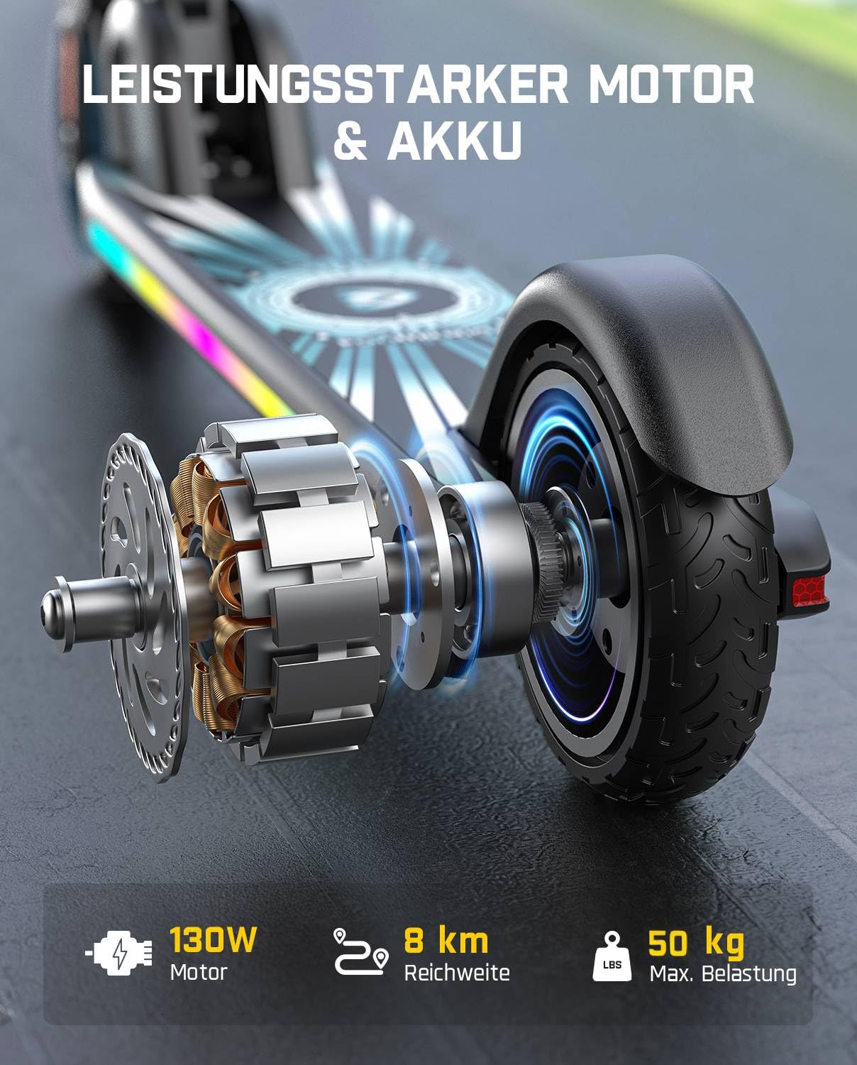 FanttikRide C9 Apex Elektroroller für Kinder 8-12 Jahren, Bluetooth-Musik, Bunte Regenbogenlichter, 8/12/16 km/h, 8 KM Reichweite, LED-Anzeige, Höhenverstellbar, Faltbar, für Jungen und Mädchen