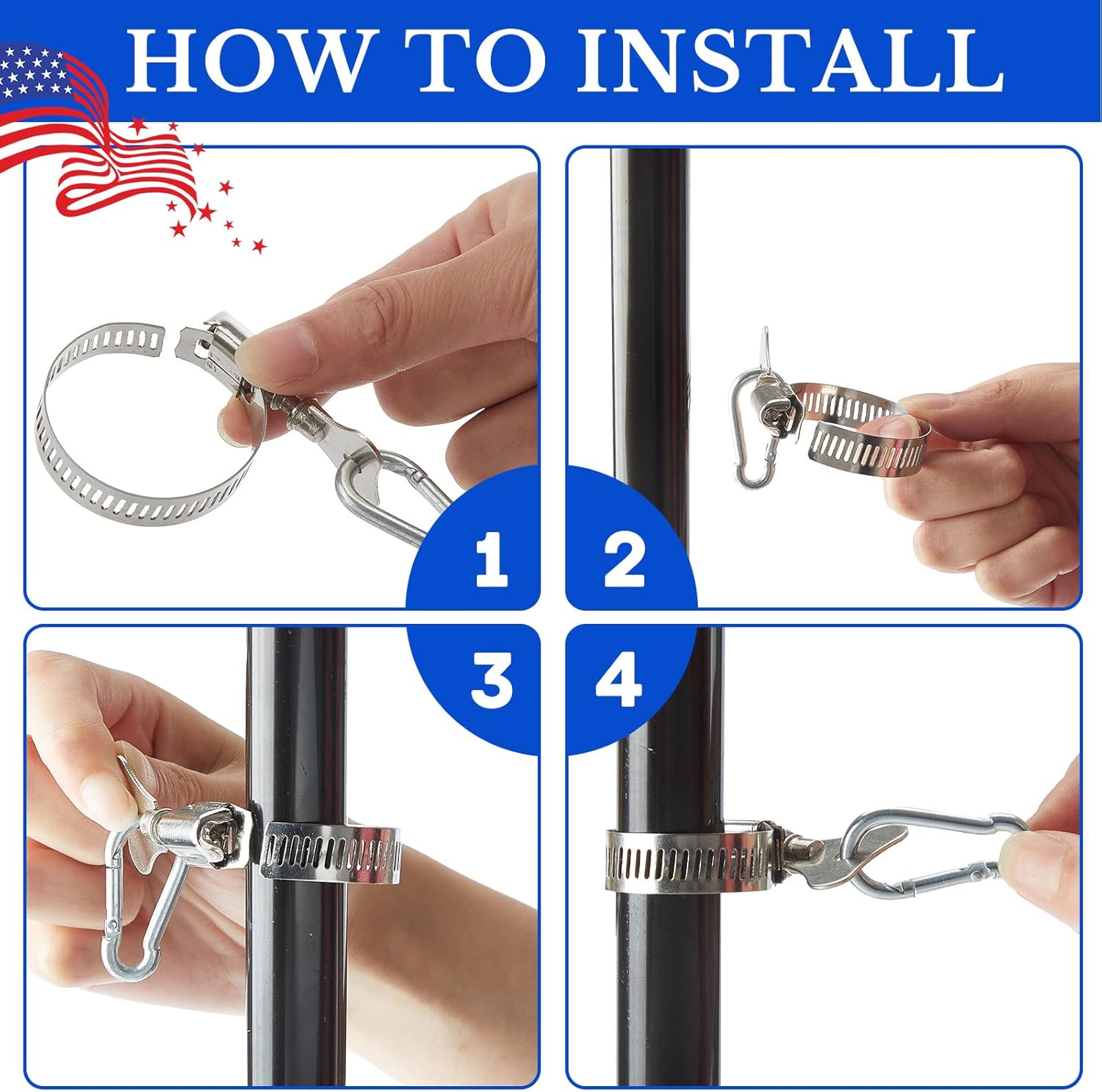 20 Pieces Bulk Boat Flag Pole Clips Flag Pole Kit Flag Pole Rings and