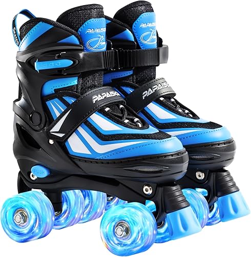 PAPAISON Patines de ruedas para niños y niñas, patines ajustables de 4 tamaños con ruedas iluminadas para niños de 4 a 12 años