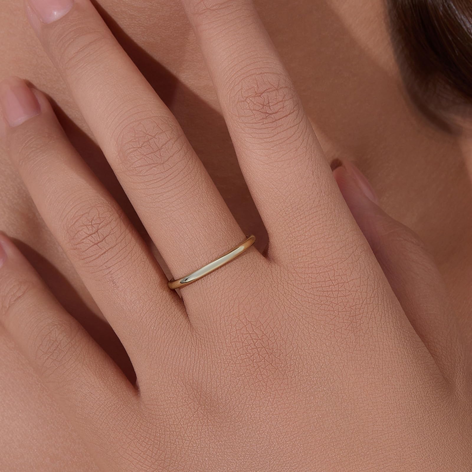 Anillo de mujer de oro blanco sin piedra, alianzas de boda de oro auténtico pulido anillo de compromiso de oro simple