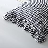 Vista 5 de juego de 2 fundas para cojín con volantes a cuadros negro/blanco, fundas de almohada decorativas de algodón lavado a cuadros estilo granja, fundas